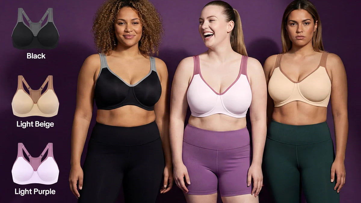 A woman confidently working out in the ComfyArc, the best sports bra for large breasts, featuring a breathable unlined design for ultimate bounce-free support.