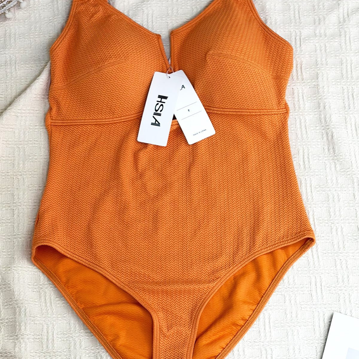 HSIA—V-wire Plunge Textured One-piece Cutout Swimsuit