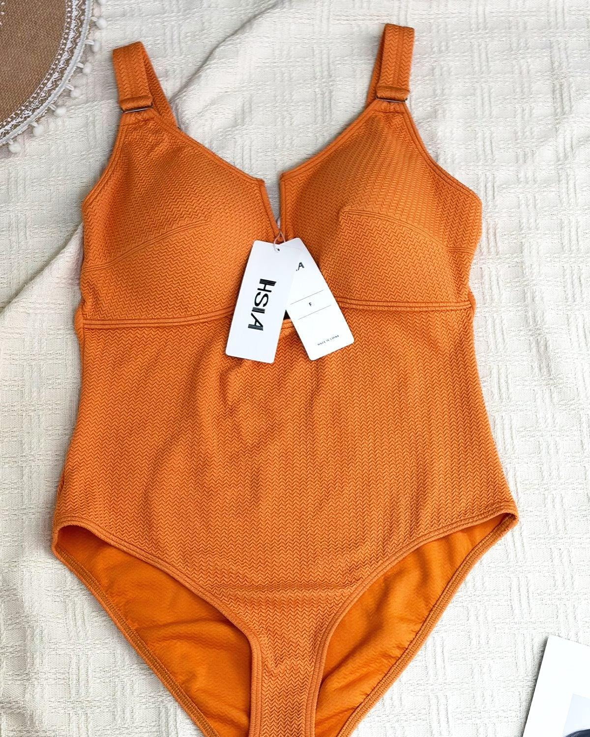 HSIA—V-wire Plunge Textured One-piece Cutout Swimsuit - HSIA
