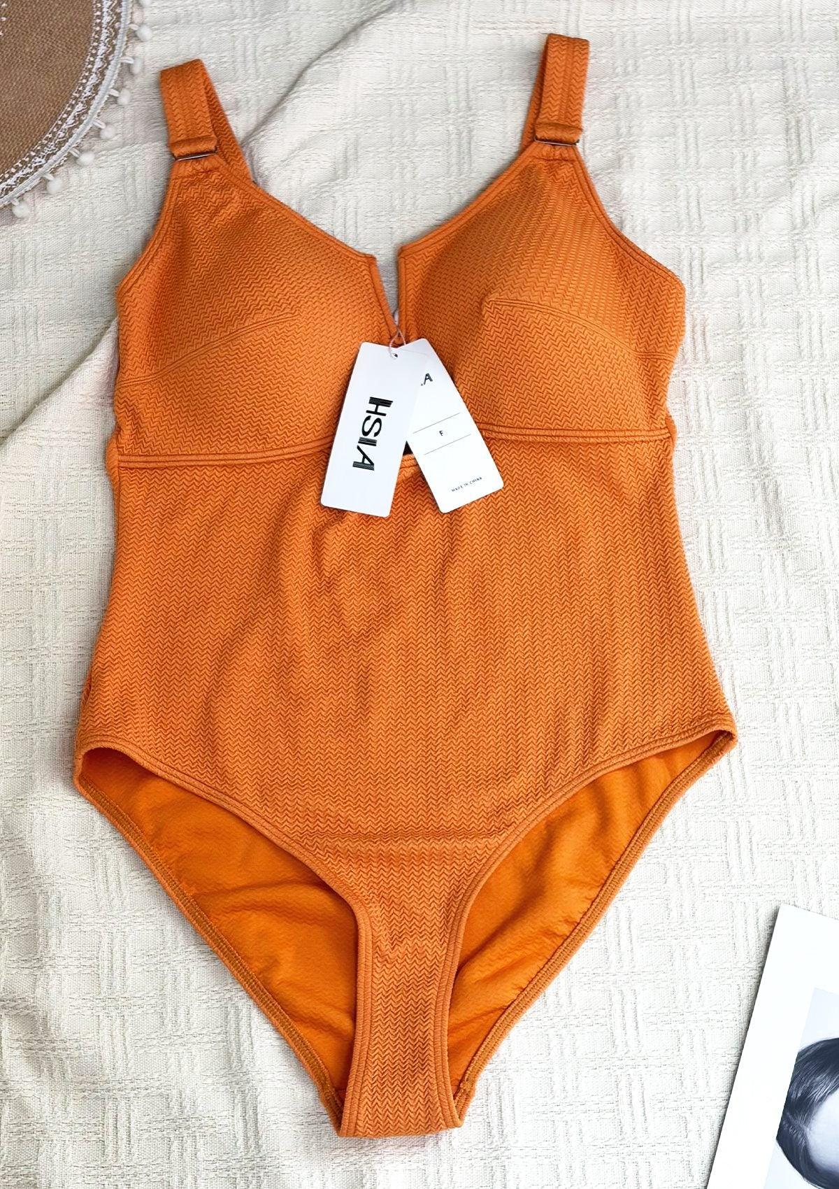HSIA—V-wire Plunge Textured One-piece Cutout Swimsuit - HSIA