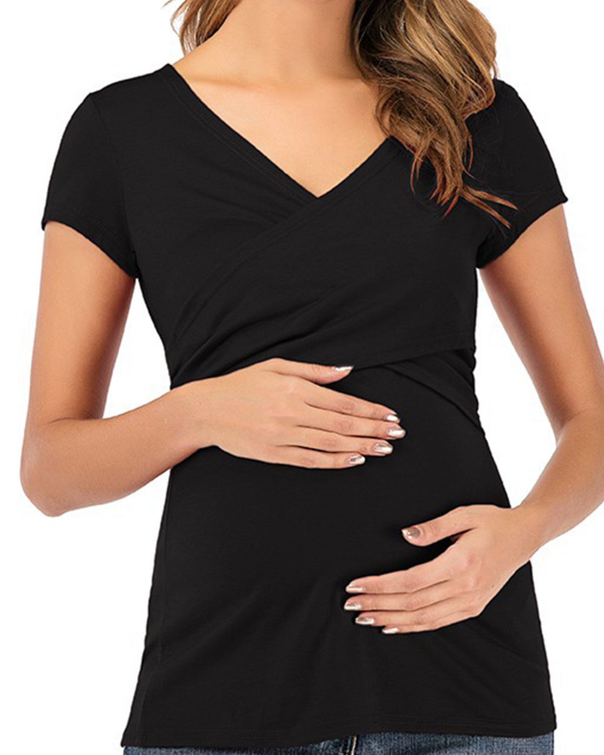 MOMSHIP Maternity Shirt Short Sleeve Nursing Tops - HSIA
