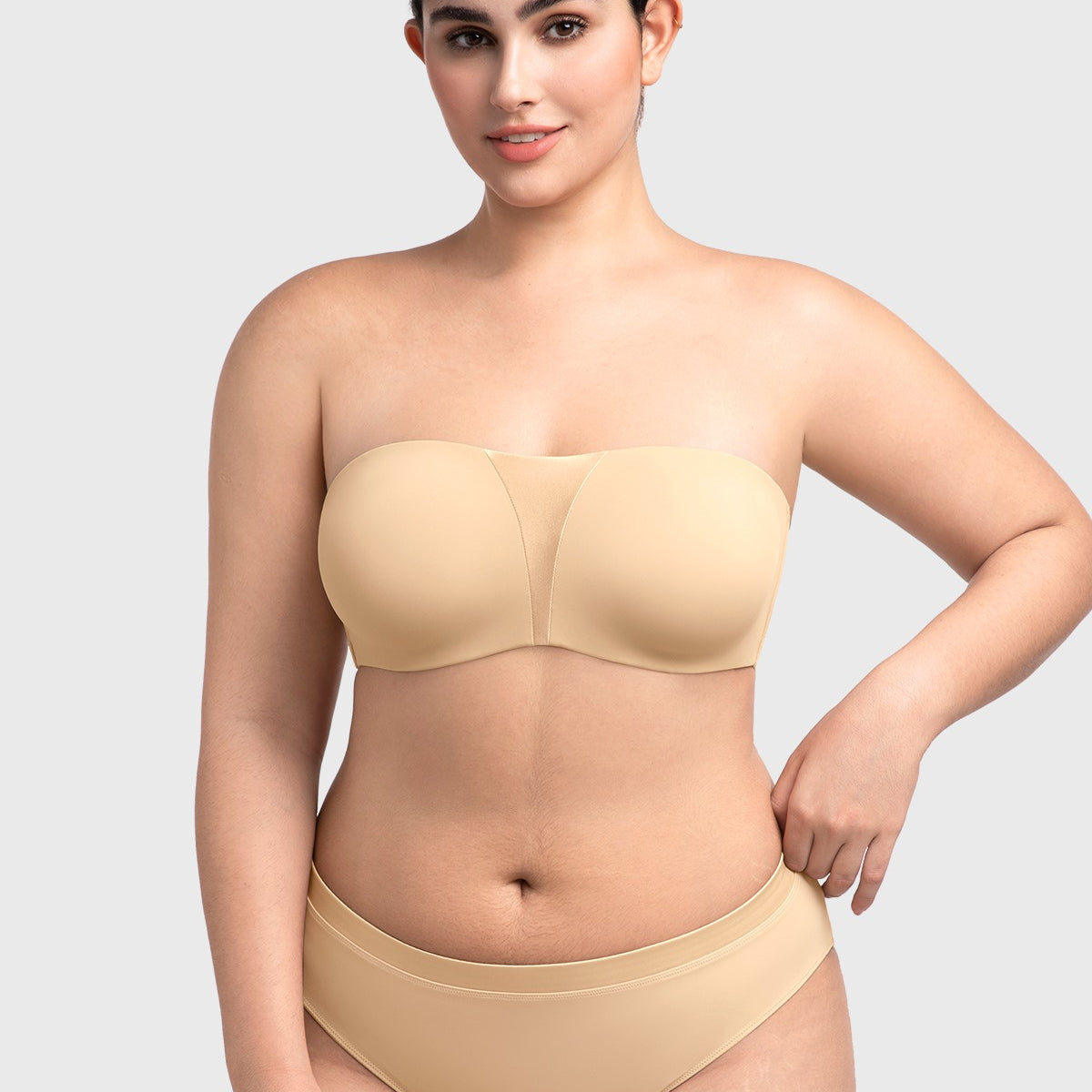 Fiery Unlined Seamless Comfort Underwire Plus Size Bandeau Strapless Coffee Bra