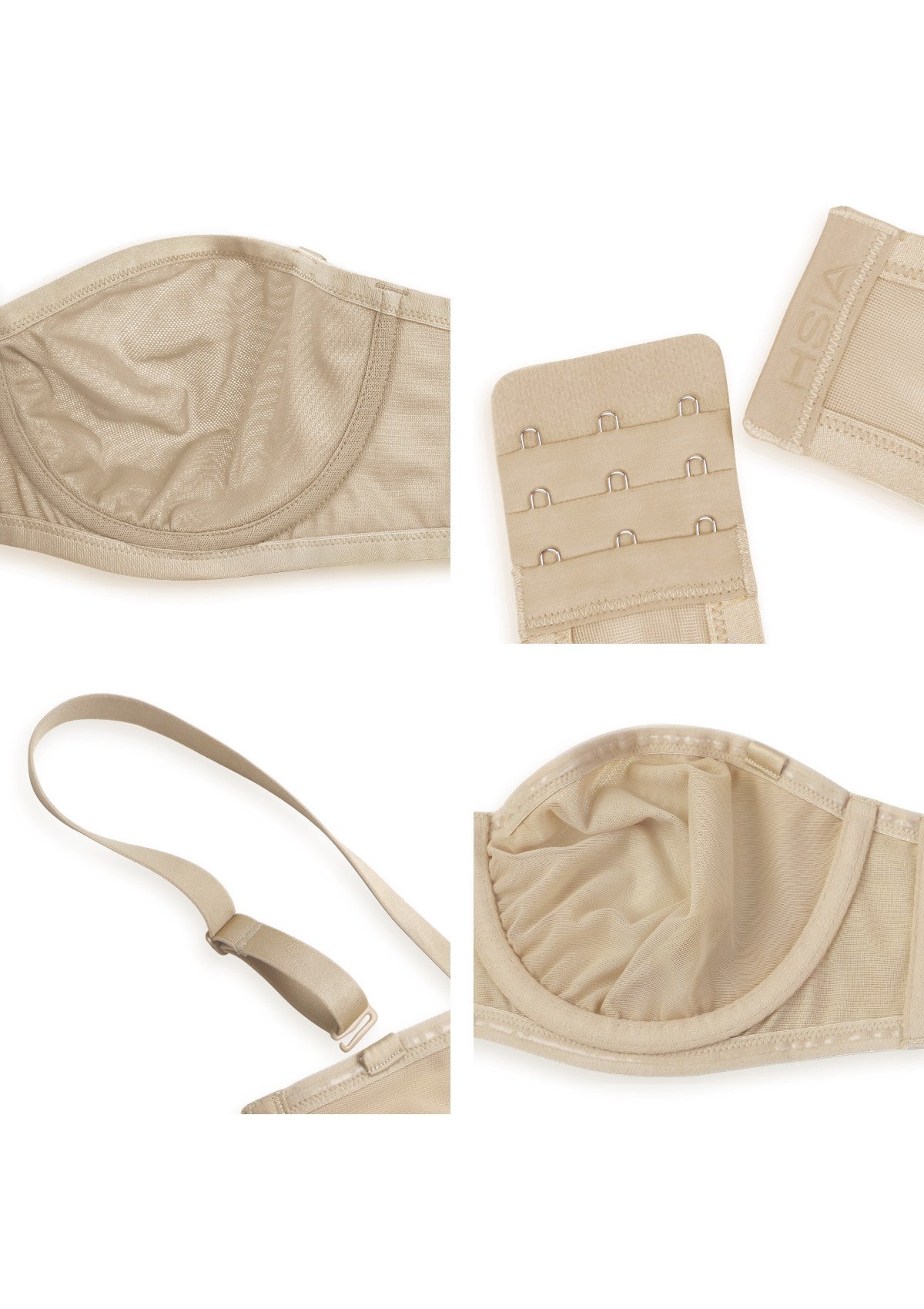 Bella Sheer Mesh Unlined Underwire Strapless Balconette Bra - HSIA