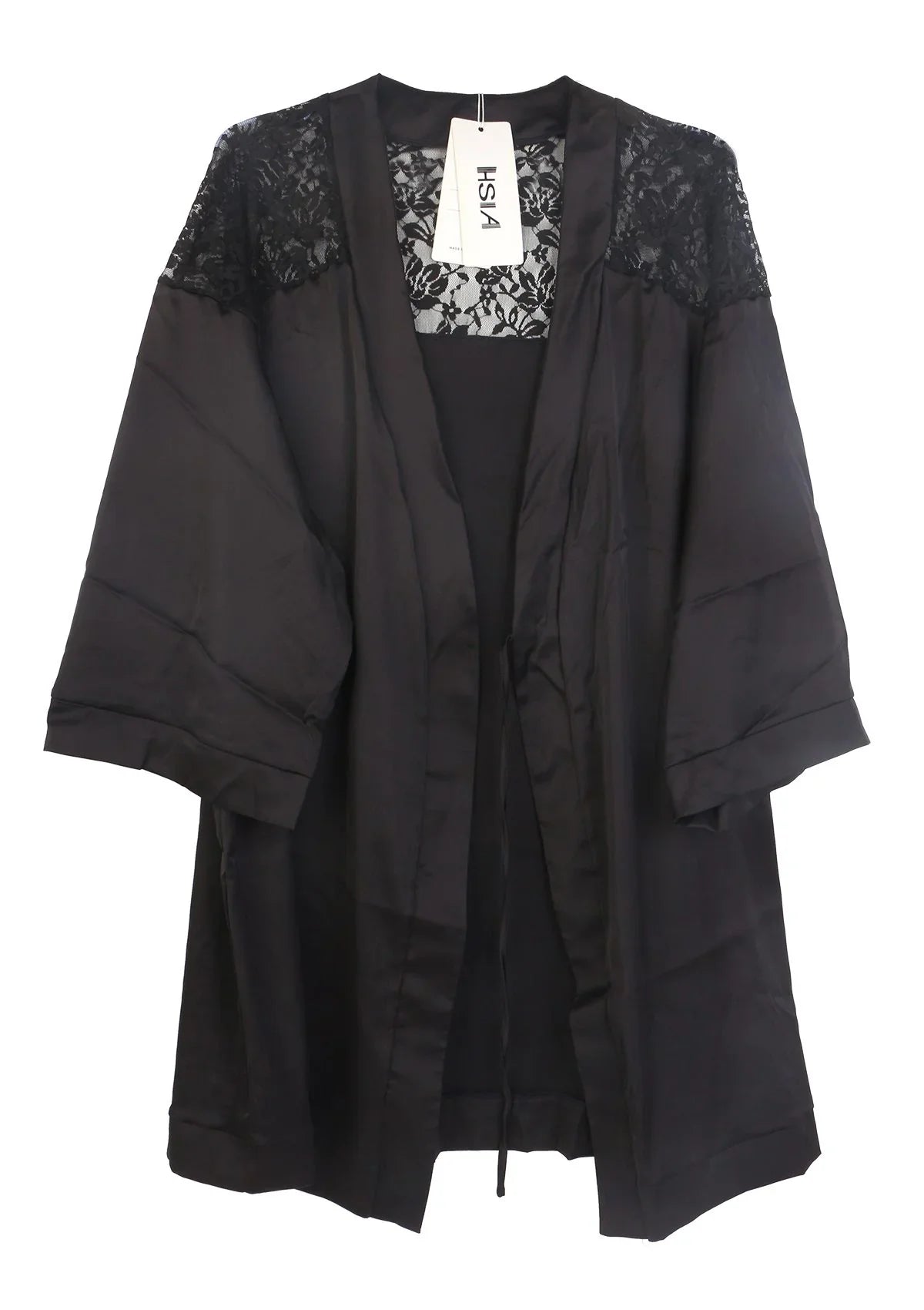 HSIA Women's Long Sleeve Satin Robe Elegant Lace Trim Wrap Sleepwear with Belt Smooth Silky Womenswear Bridal - HSIA