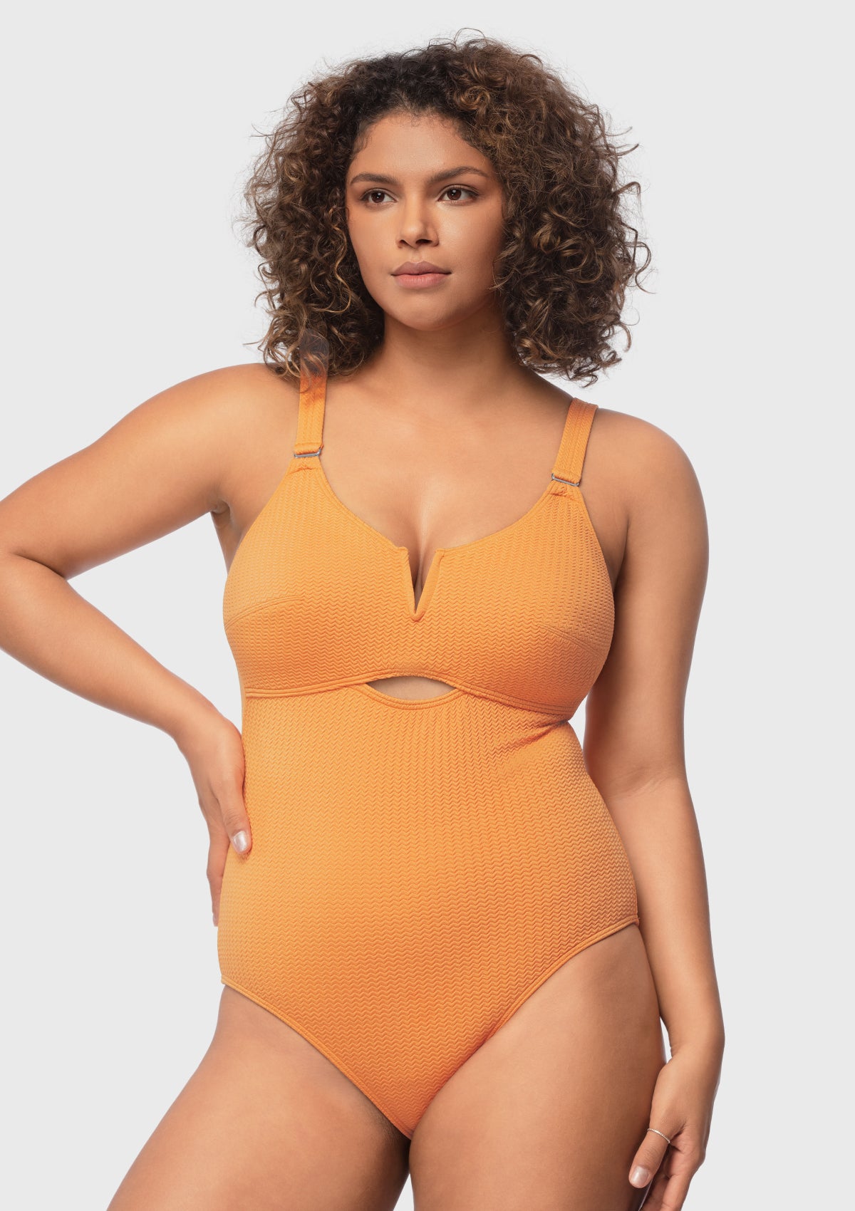 Enchante Bra V-wire Plunge Textured One-piece Cutout Swimsuit - HSIA
