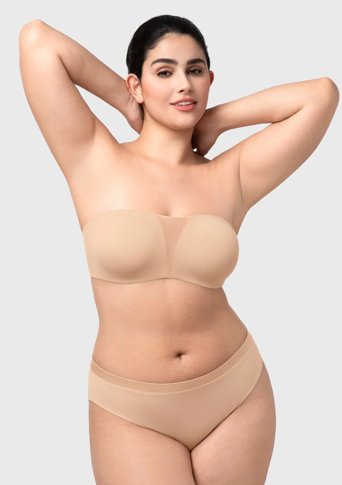 Fiery Unlined Seamless Comfort Underwire Plus Size Bandeau Strapless Coffee Bra - HSIA