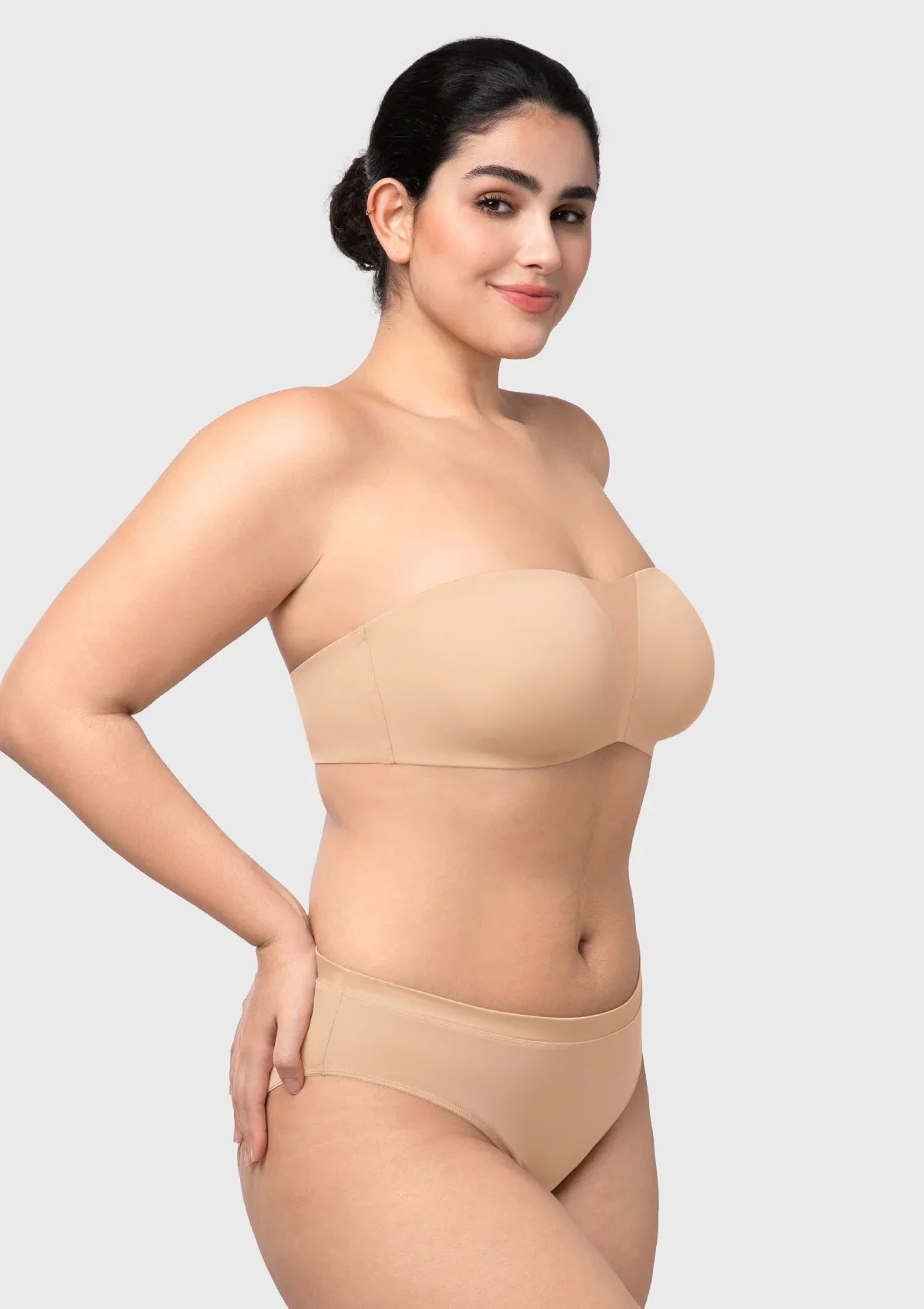 Fiery Unlined Seamless Comfort Underwire Plus Size Bandeau Strapless Coffee Bra - HSIA