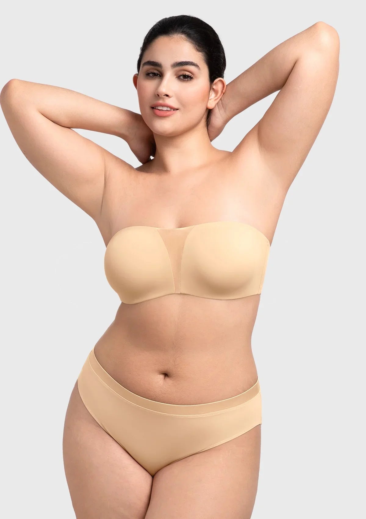 Fiery Unlined Seamless Comfort Underwire Plus Size Bandeau Strapless Coffee Bra - HSIA
