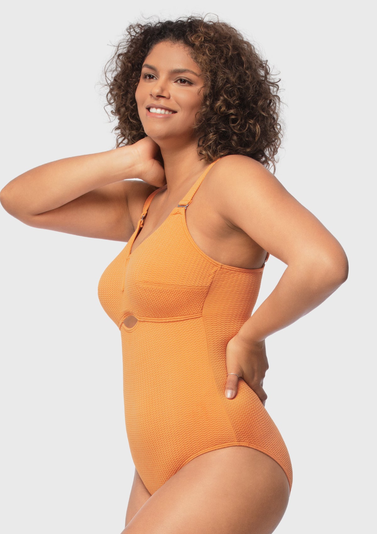 Enchante Bra V-wire Plunge Textured One-piece Cutout Swimsuit - HSIA