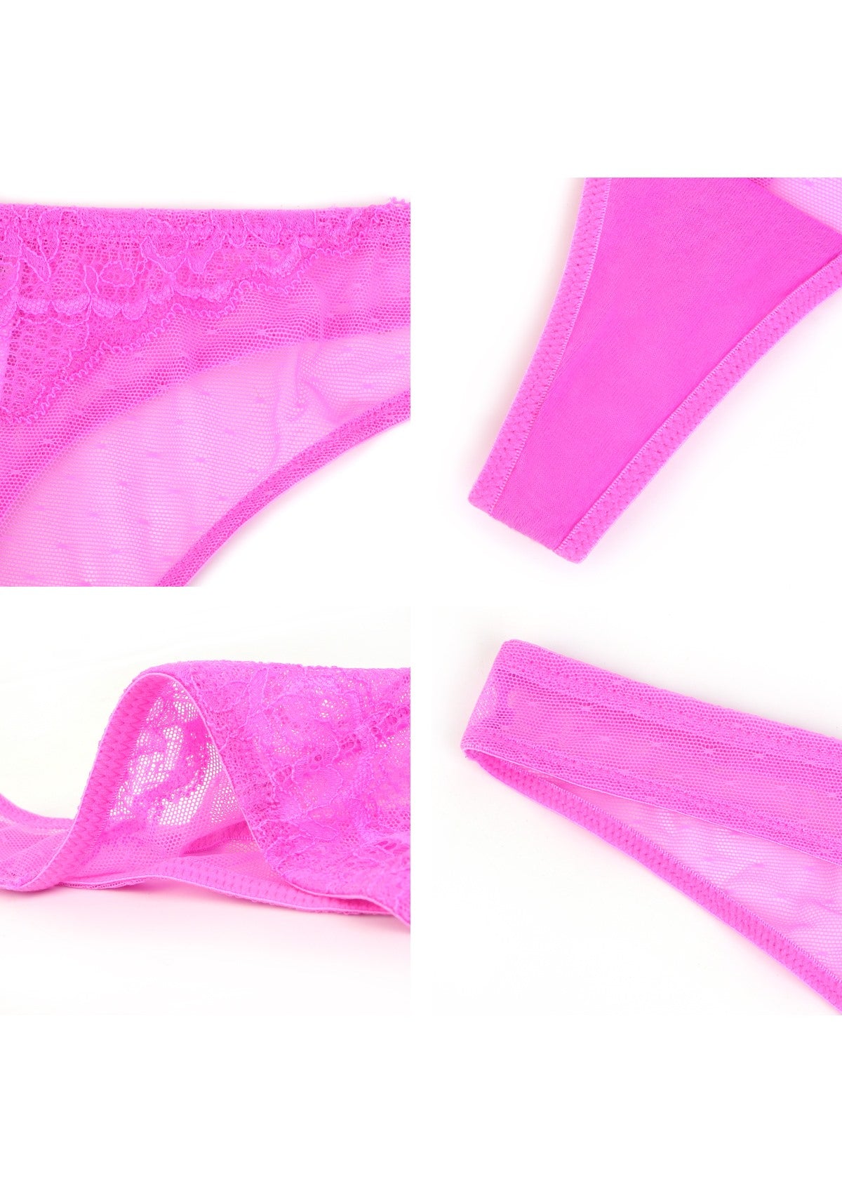 Enchante Floral Lace Sheer Mesh Back Thong Undewear - HSIA