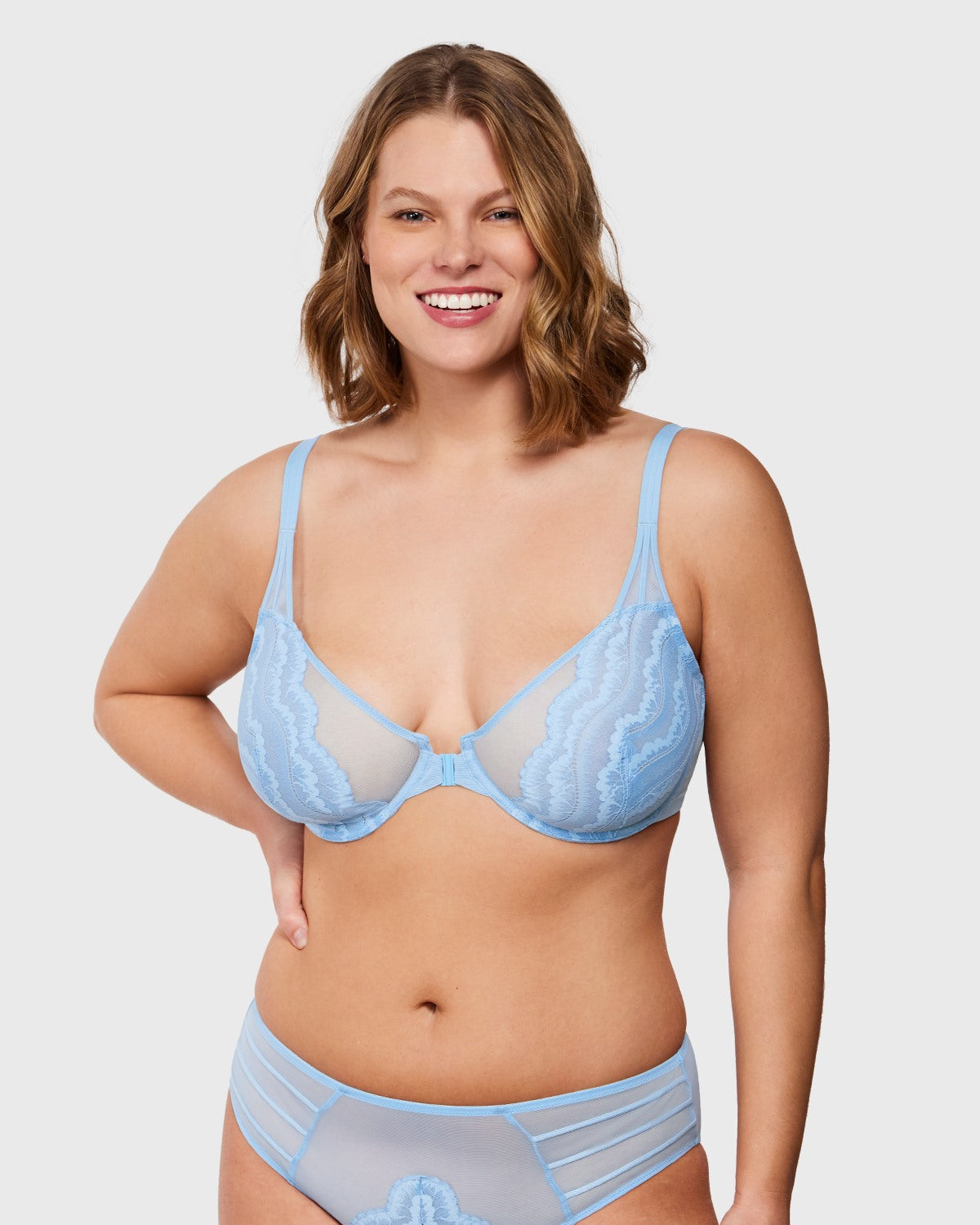 Aqua Passion Front-Close Unlined Lace Bra - HSIA