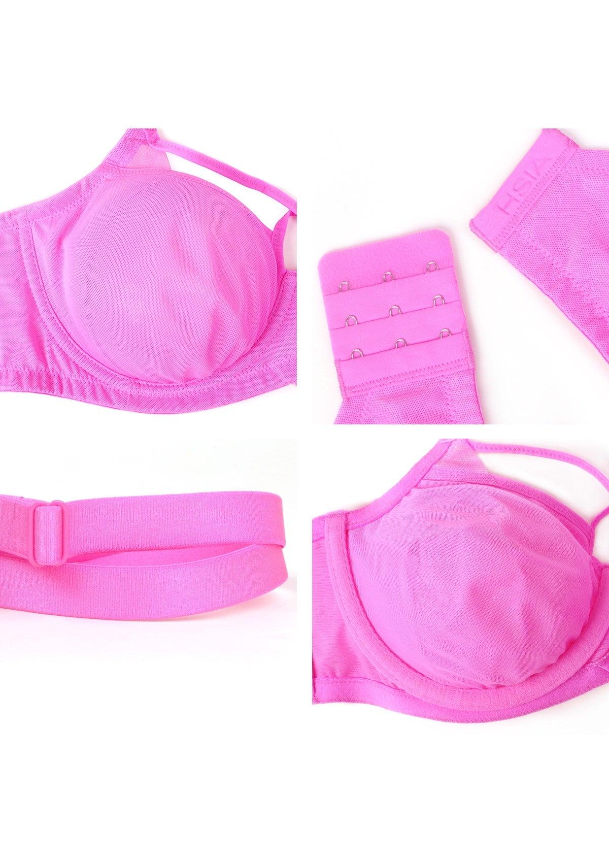 Billie Cross Front Strap Barbie Pink Smooth Sheer Mesh Underwire Bra - HSIA