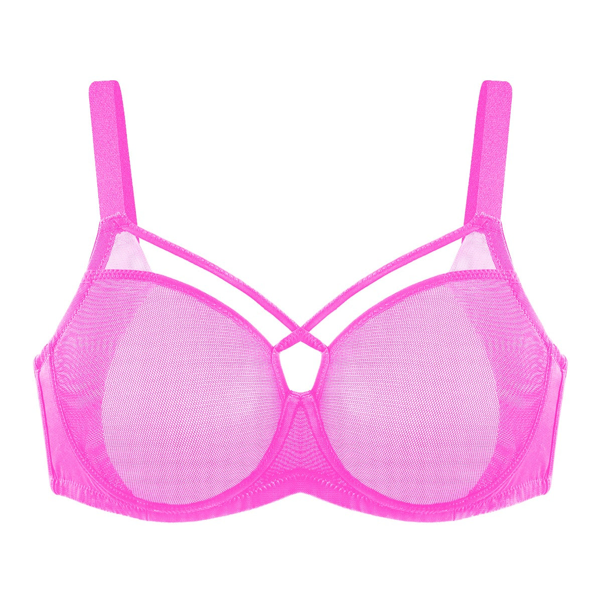 Billie Cross Front Strap Barbie Pink Smooth Sheer Mesh Underwire Bra - HSIA
