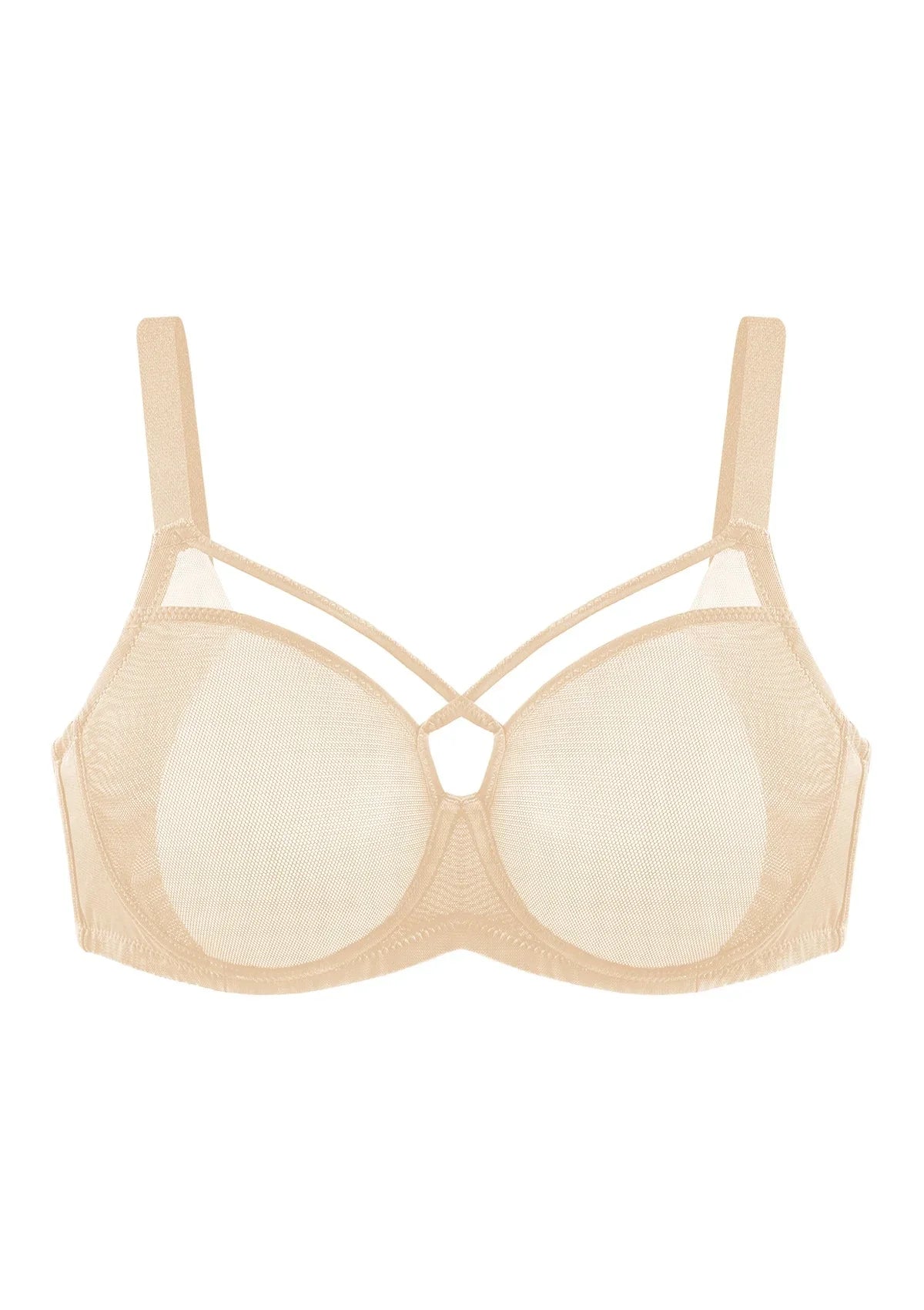 Billie Cross Front Strap Barbie Pink Smooth Sheer Mesh Underwire Bra - HSIA