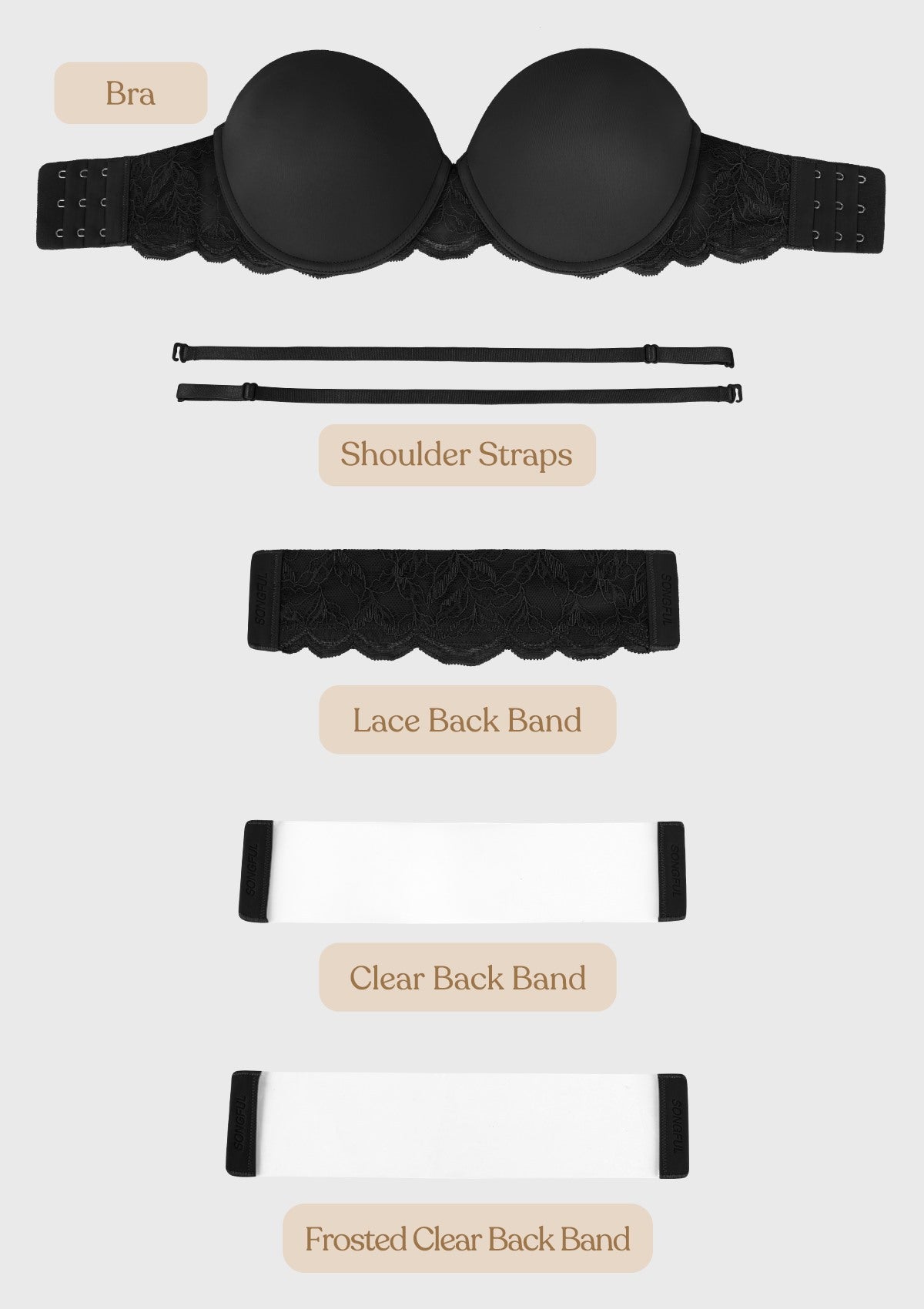 Blossom Mist Lace Trim Clear Back Strap Convertible Strapless Bra - HSIA