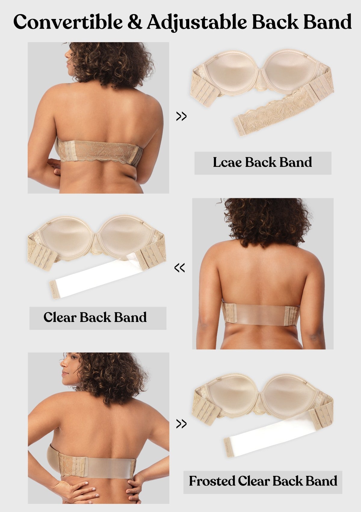 Blossom Mist Lace Trim Clear Back Strap Convertible Strapless Bra - HSIA