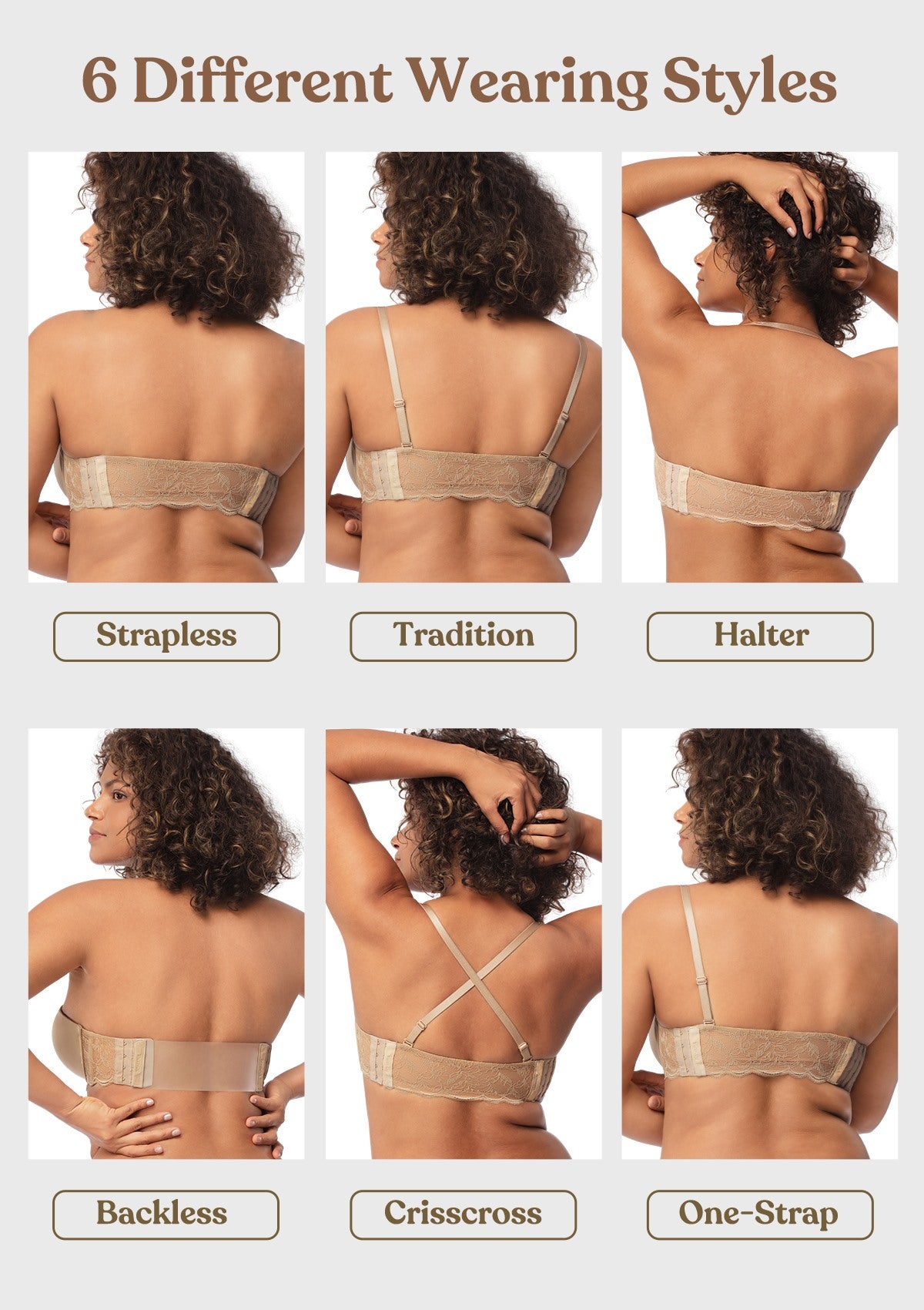 Blossom Mist Lace Trim Clear Back Strap Convertible Strapless Bra - HSIA