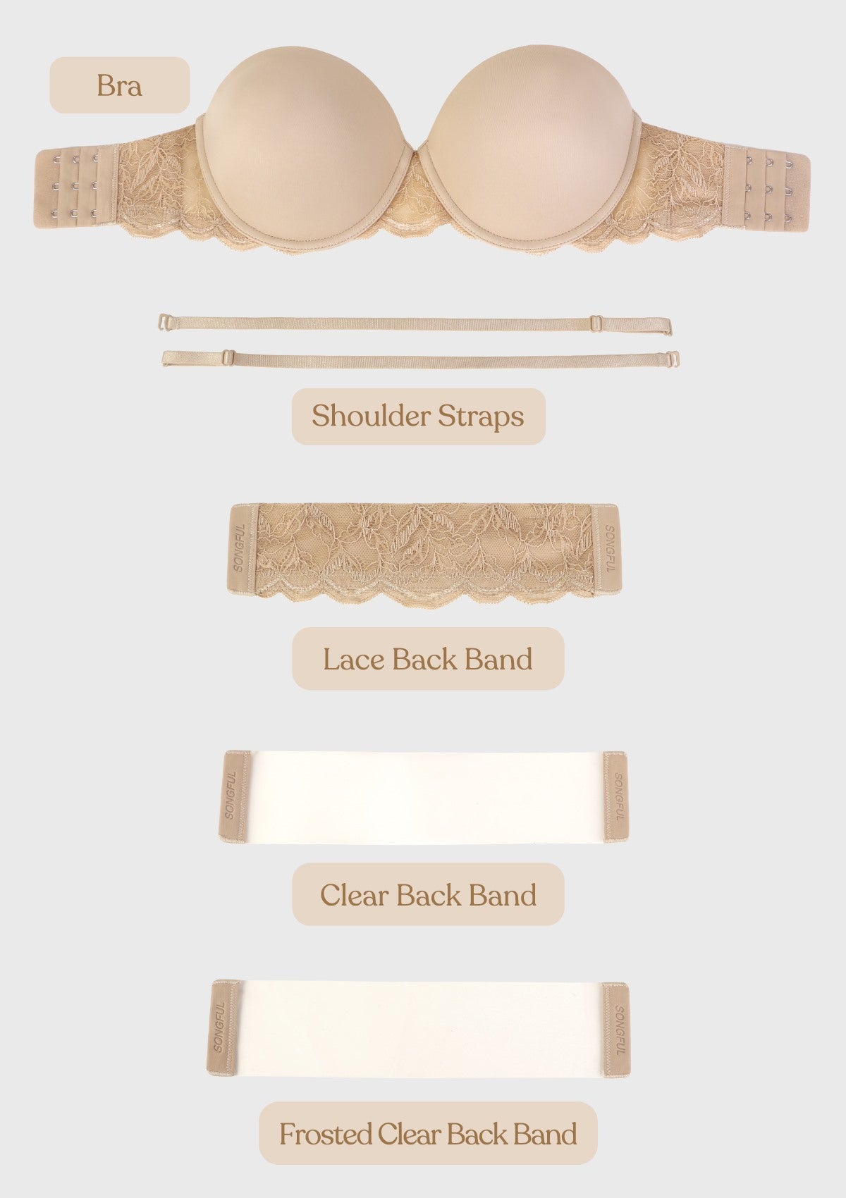 Blossom Mist Lace Trim Clear Back Strap Convertible Strapless Bra - HSIA