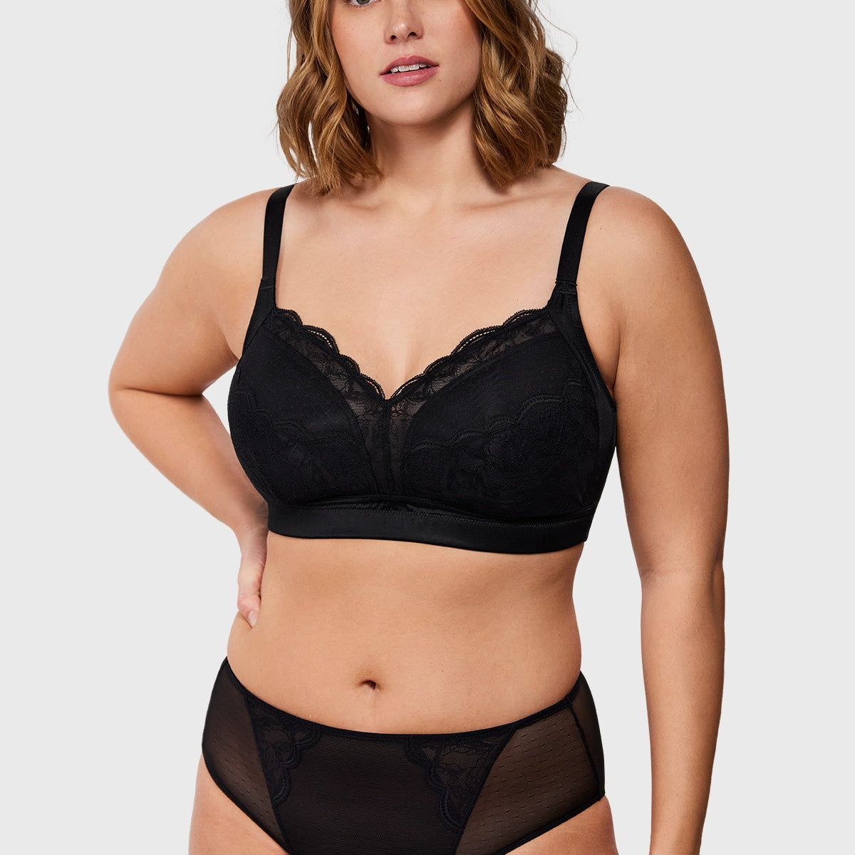 Blossom Mist Lace Trim Wireless Comfort Full Coverage Plus Size Bra - HSIA