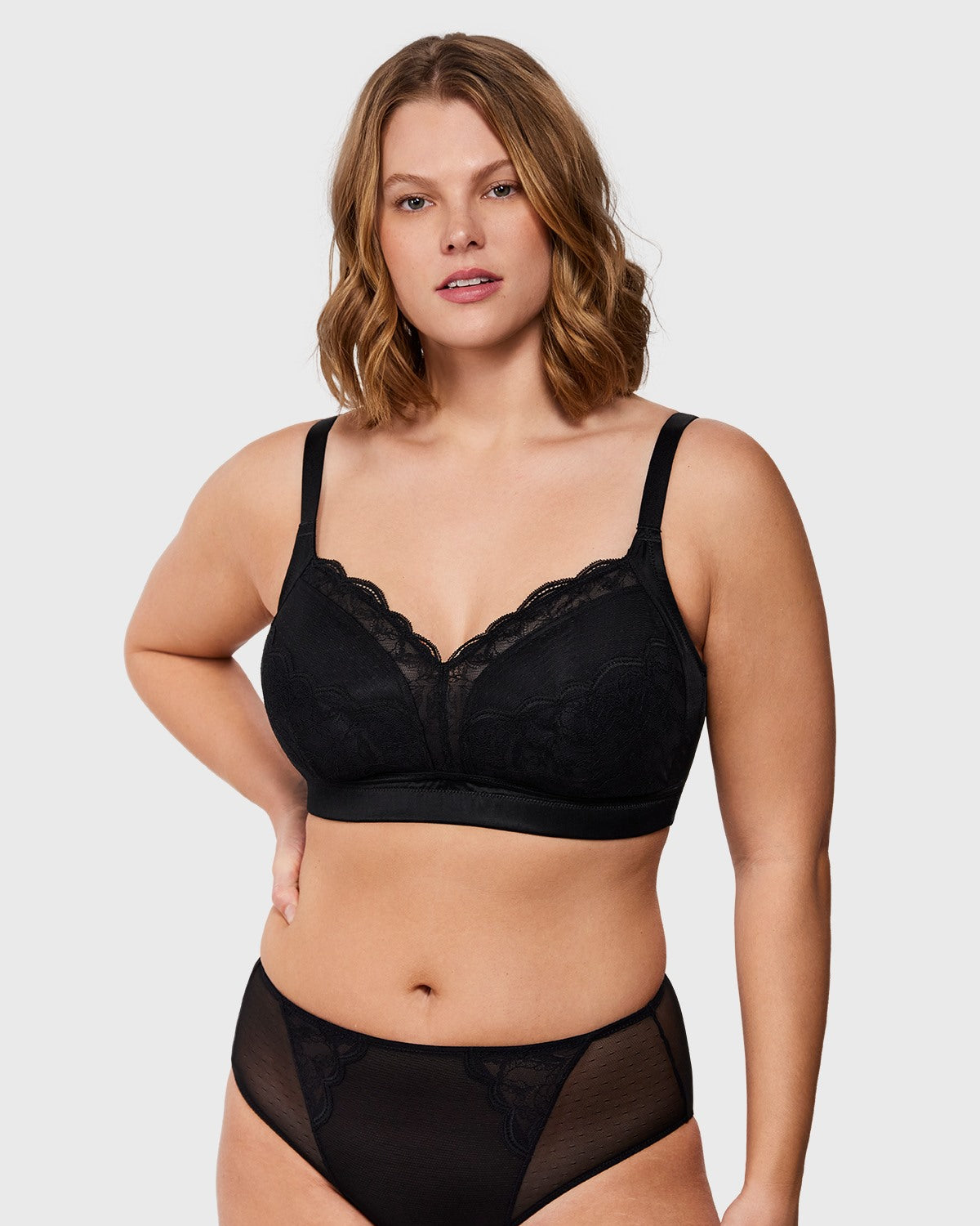 Blossom Mist Lace Trim Wireless Comfort Full Coverage Plus Size Bra - HSIA