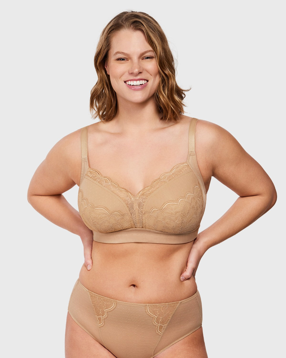 Blossom Mist Lace Trim Wireless Comfort Full Coverage Plus Size Bra - HSIA