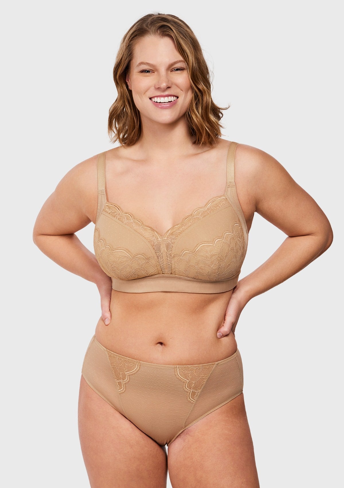 Blossom Mist Lace Trim Wireless Comfort Full Coverage Plus Size Bra - HSIA
