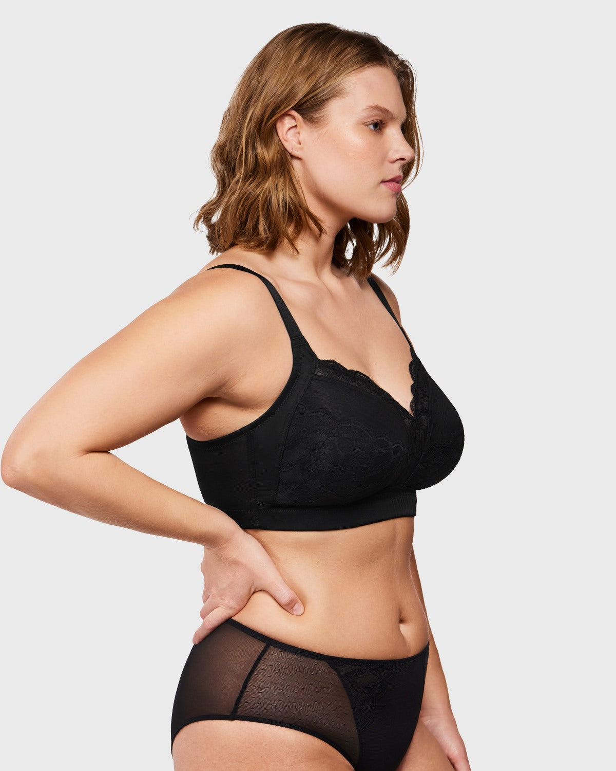 Blossom Mist Lace Trim Wireless Comfort Full Coverage Plus Size Bra - HSIA