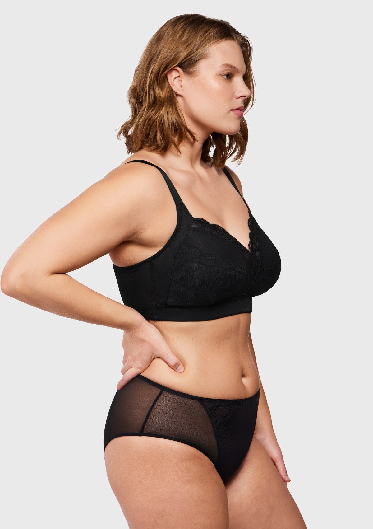 Blossom Mist Lace Trim Wireless Comfort Full Coverage Plus Size Bra - HSIA