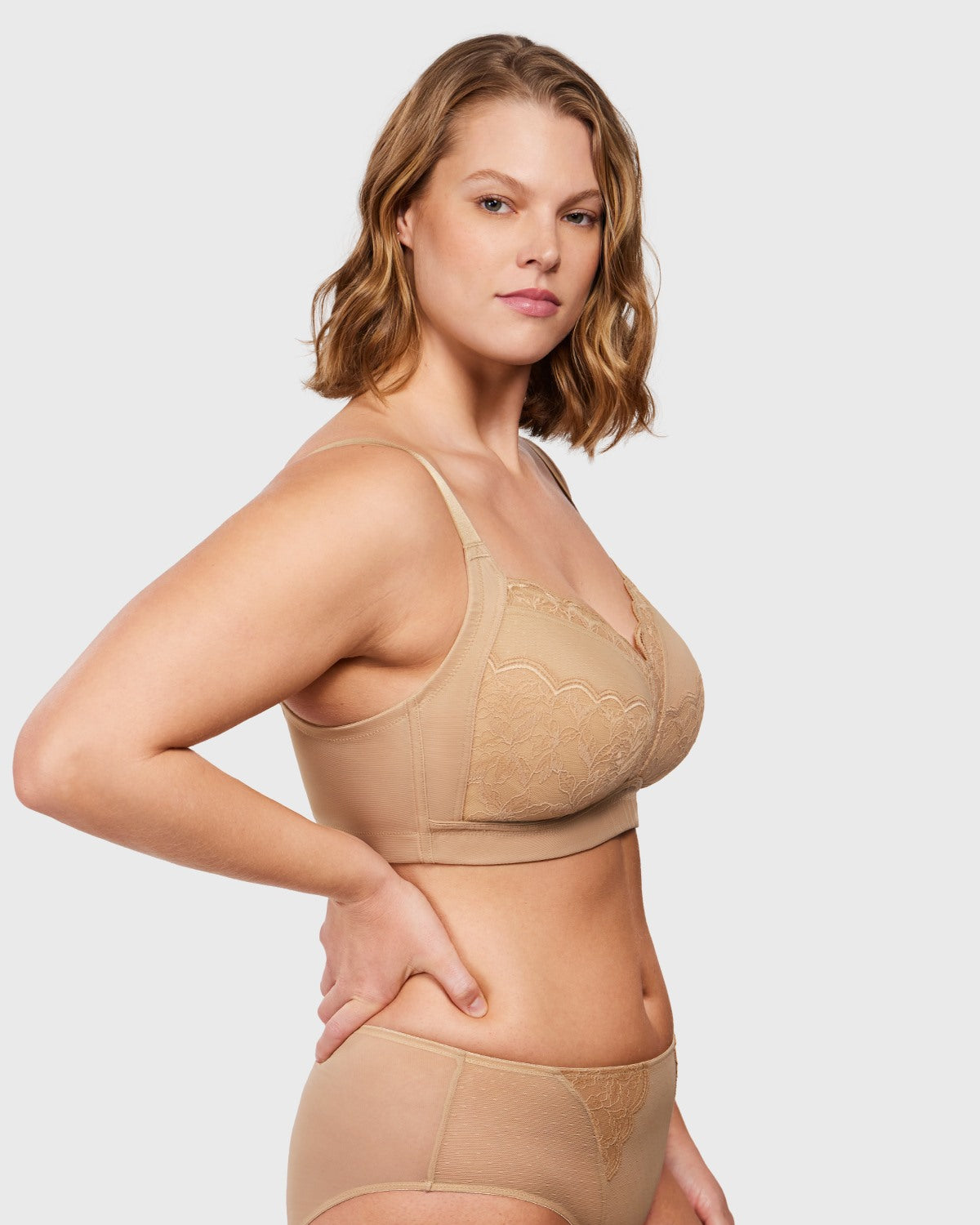 Blossom Mist Lace Trim Wireless Comfort Full Coverage Plus Size Bra - HSIA