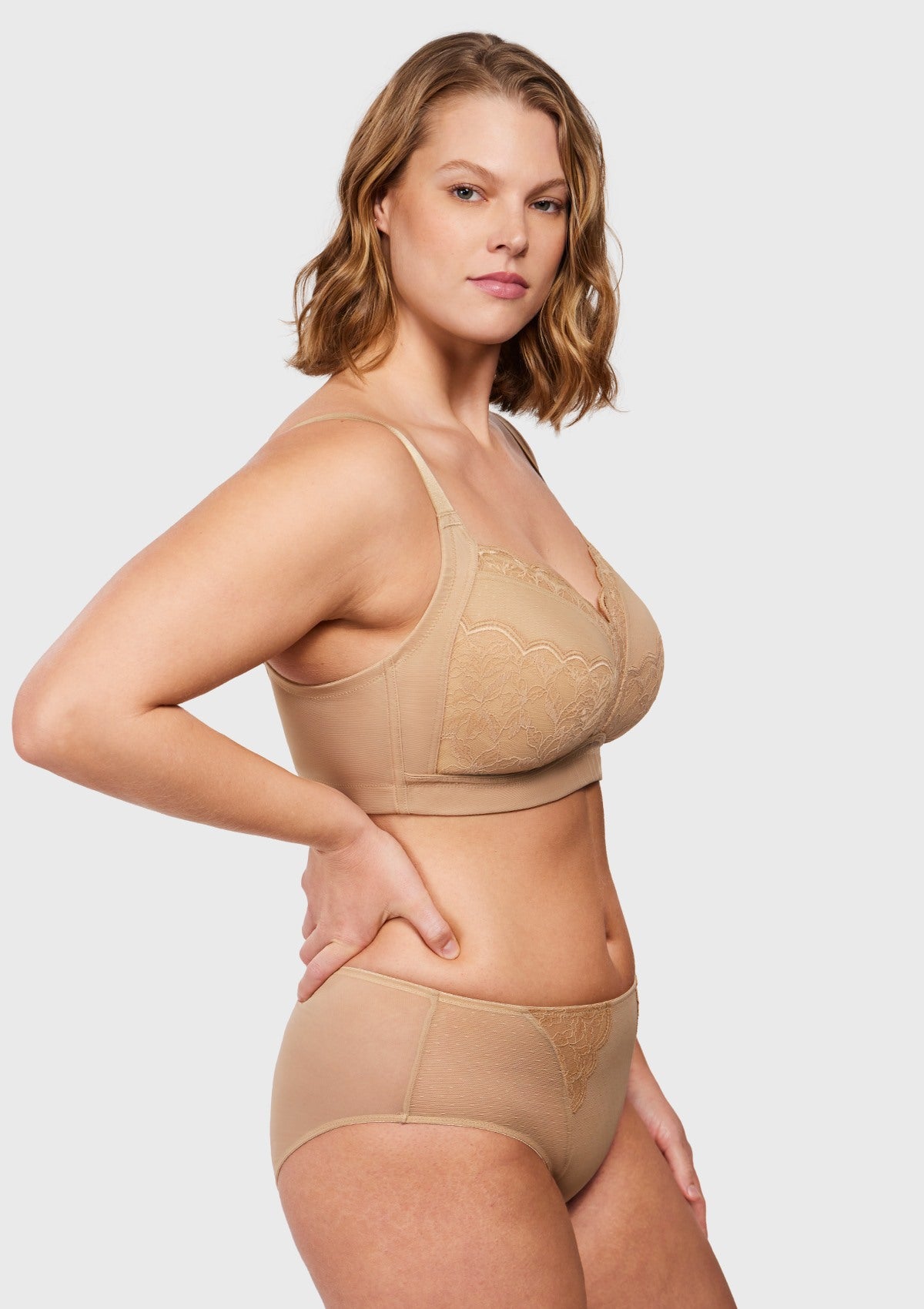 Blossom Mist Lace Trim Wireless Comfort Full Coverage Plus Size Bra - HSIA