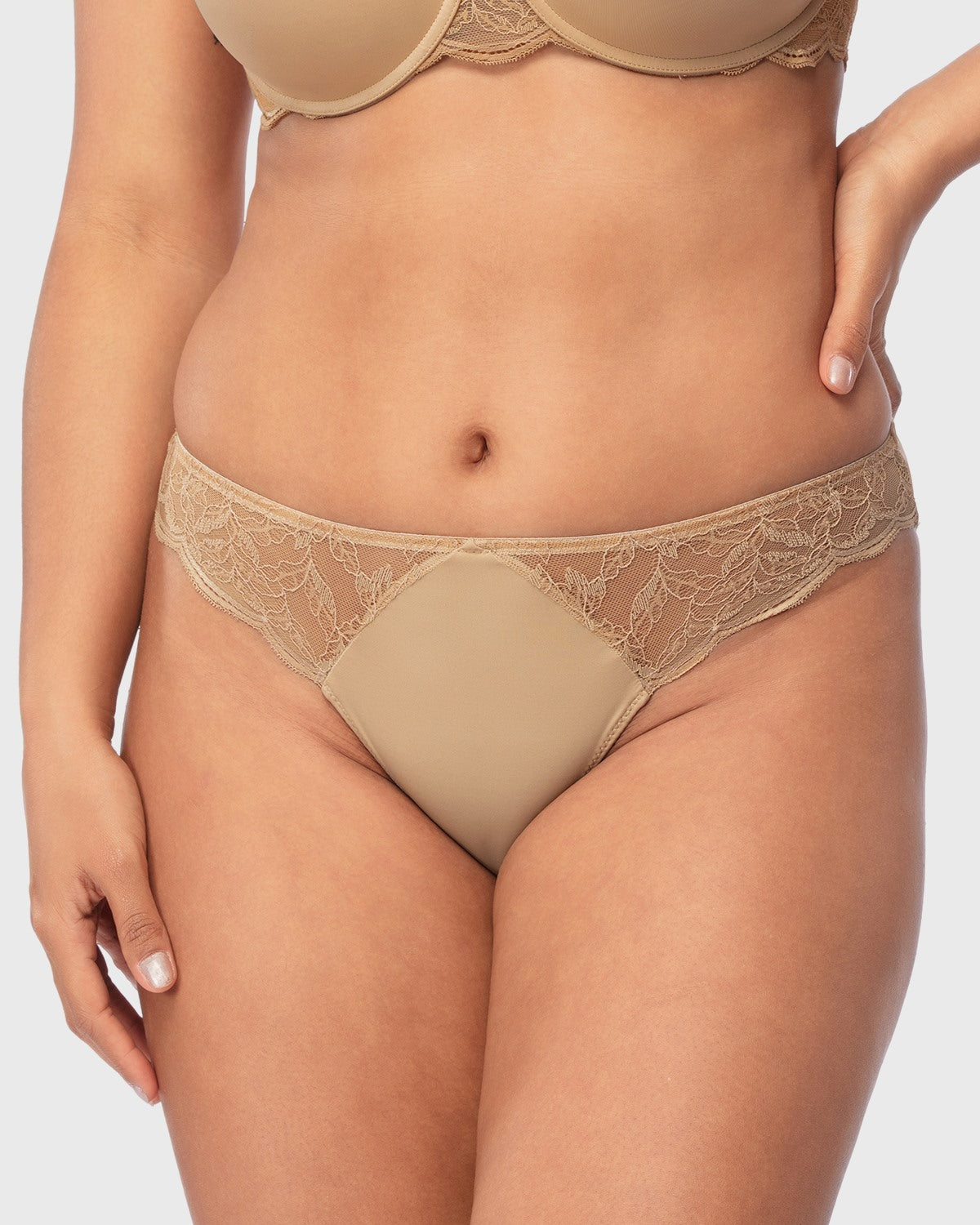 Blossom Mist Soft Lace Trim High-Rise Bikini Underwear - HSIA