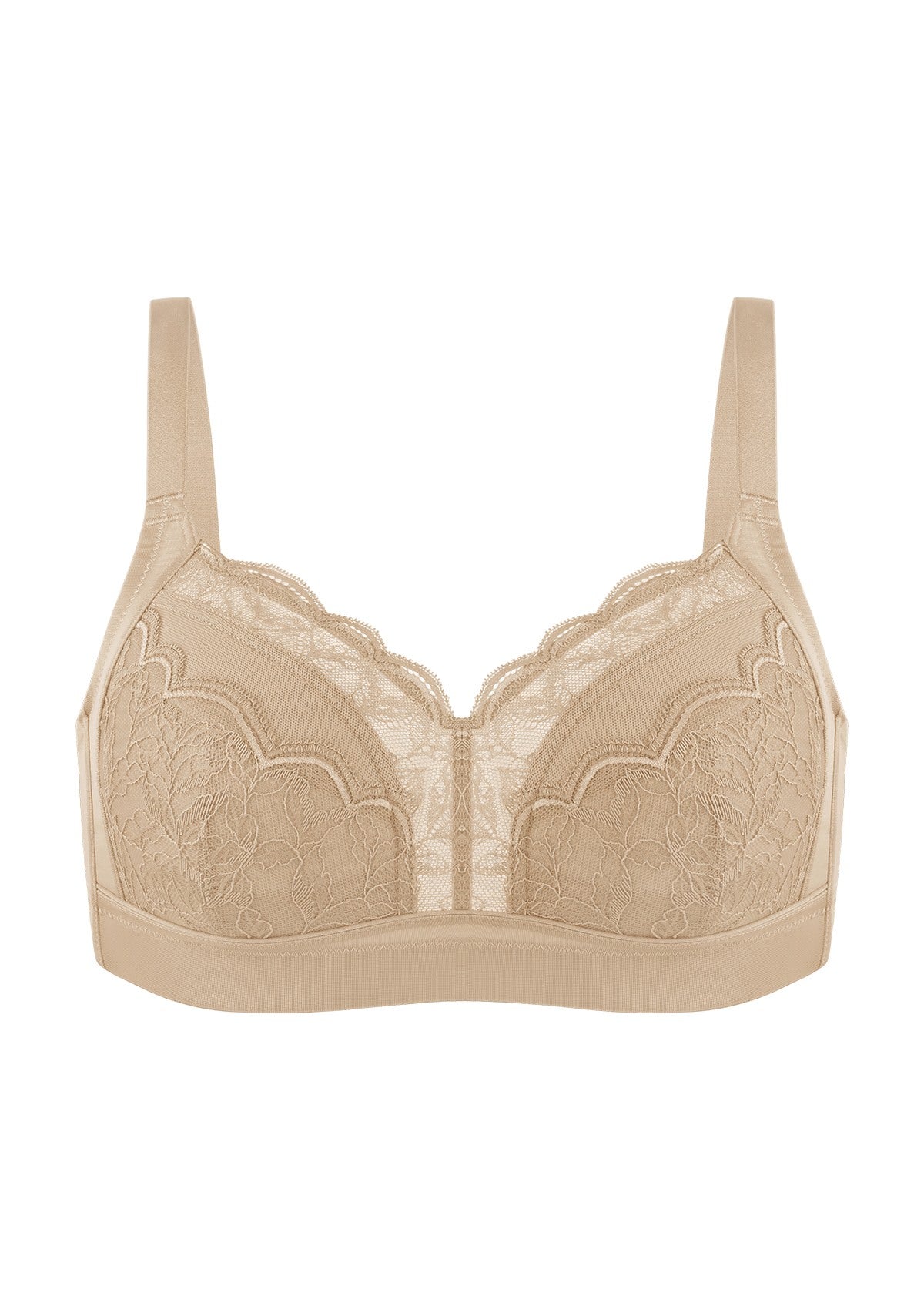 Blossom Mist Lace Trim Wireless Comfort Full Coverage Plus Size Bra - HSIA