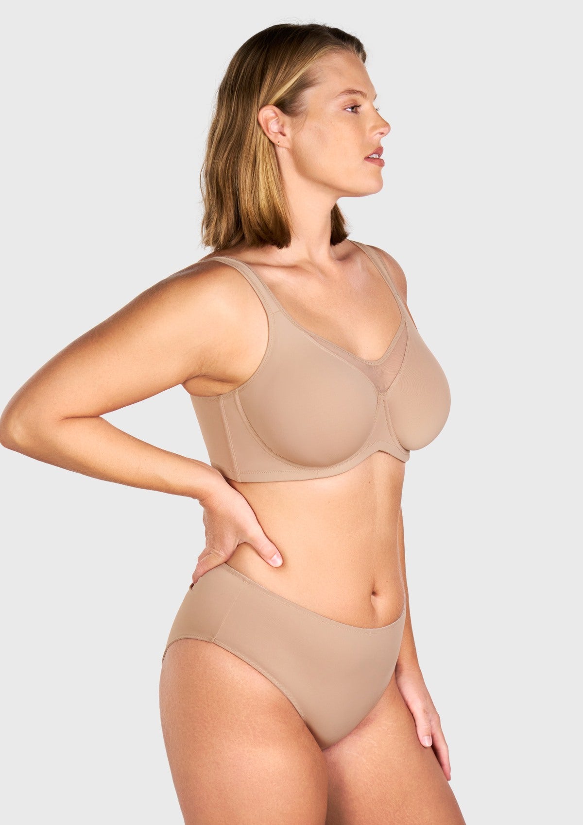 (Cardi B recommends)CoolComfort Natural Nude Smoothing Unlined Underwire Minimizer Bra - HSIA