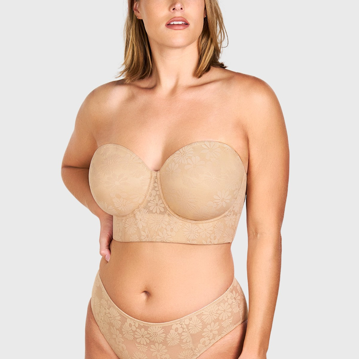 Daisy Smooth Lace Lightly Padded Longline Underwire Strapless Balconette Bra - HSIA