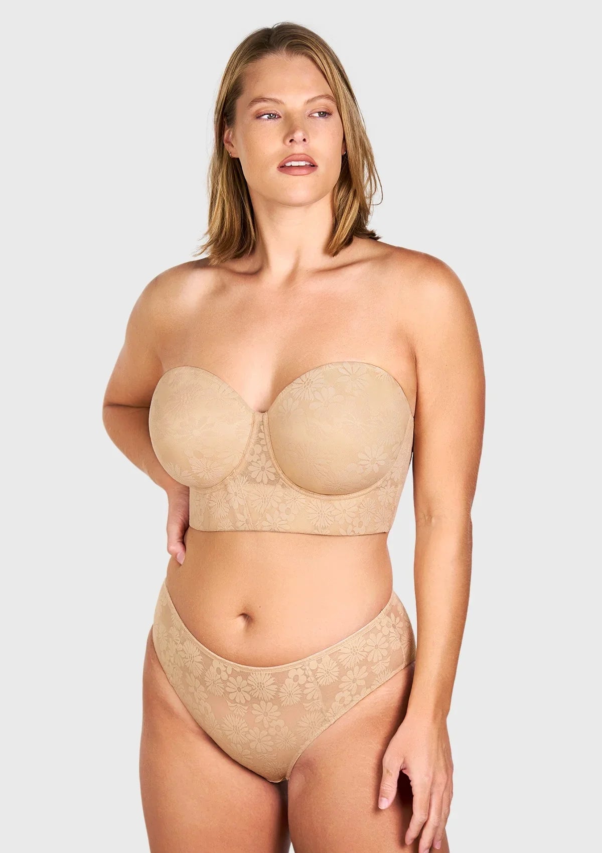 Daisy Smooth Lace Lightly Padded Longline Underwire Strapless Balconette Bra - HSIA