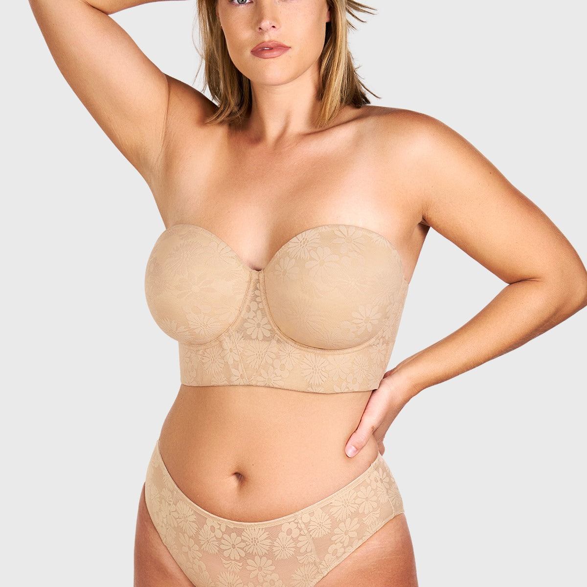 Daisy Smooth Lace Lightly Padded Longline Underwire Strapless Balconette Bra - HSIA