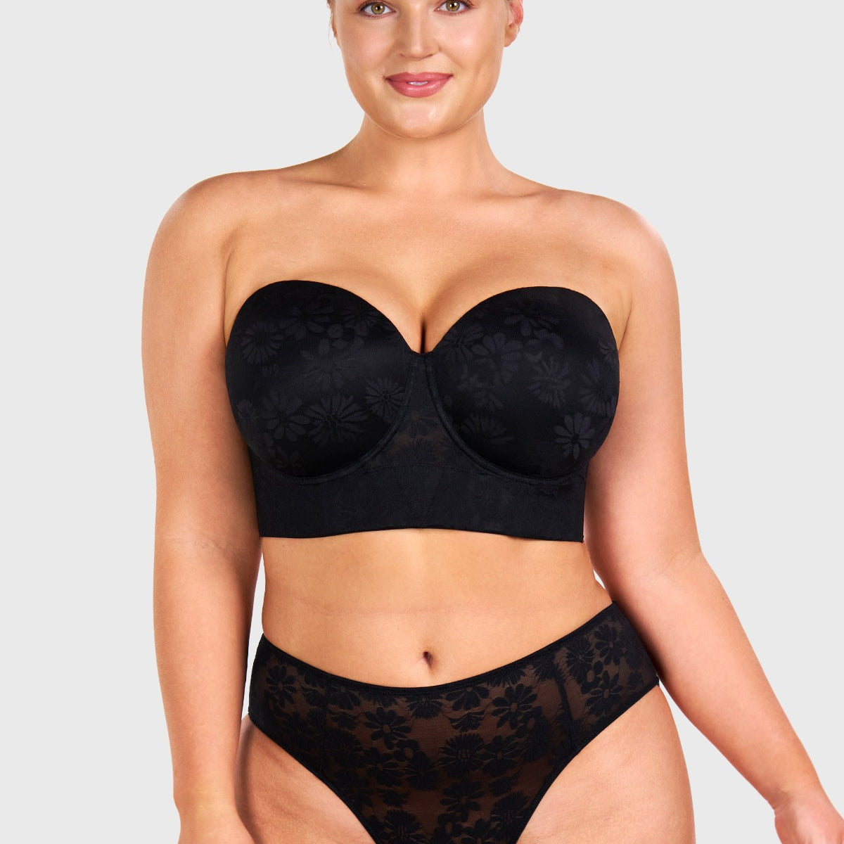 Daisy Smooth Lace Lightly Padded Longline Underwire Strapless Balconette Bra - HSIA