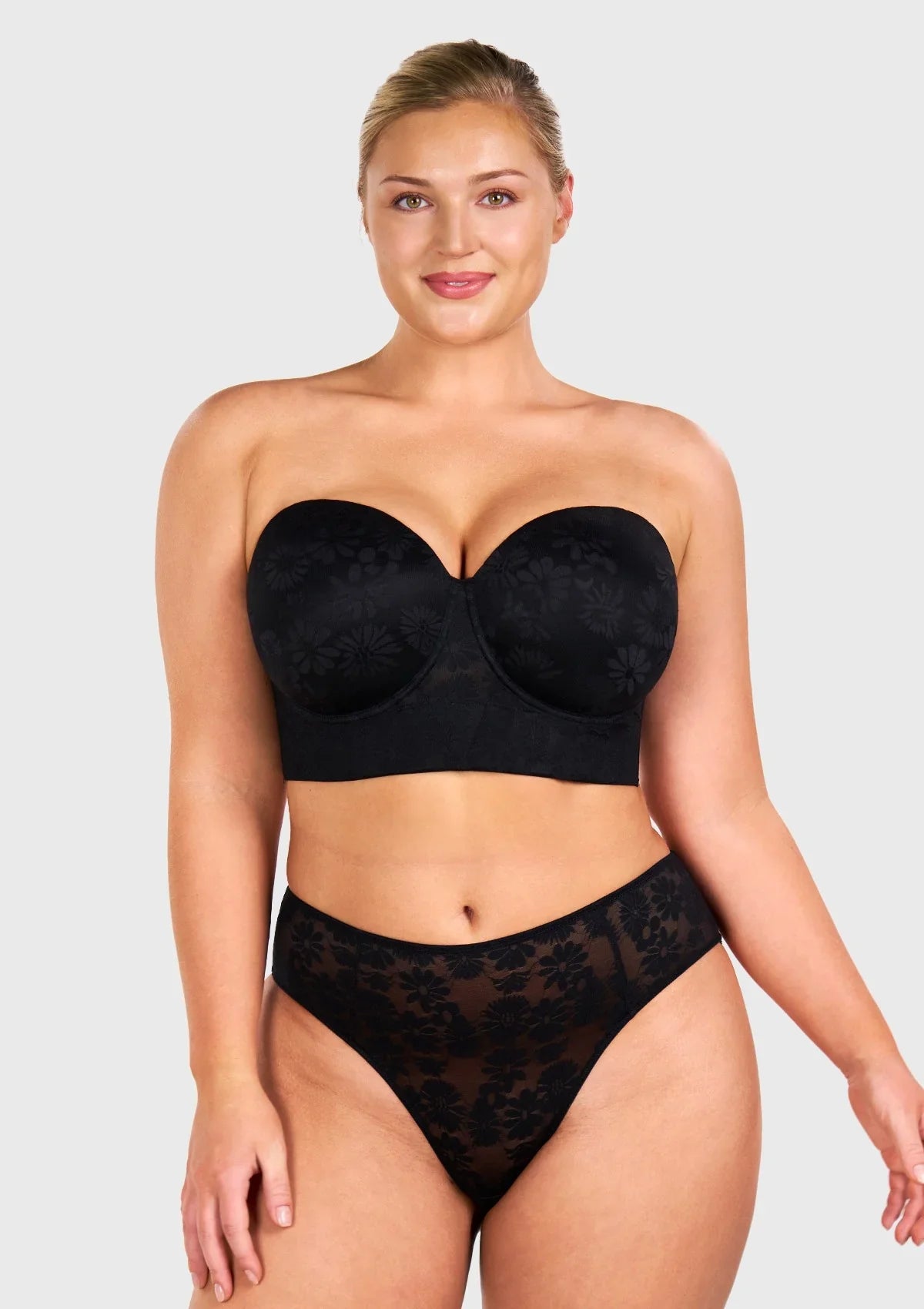 Daisy Smooth Lace Lightly Padded Longline Underwire Strapless Balconette Bra - HSIA