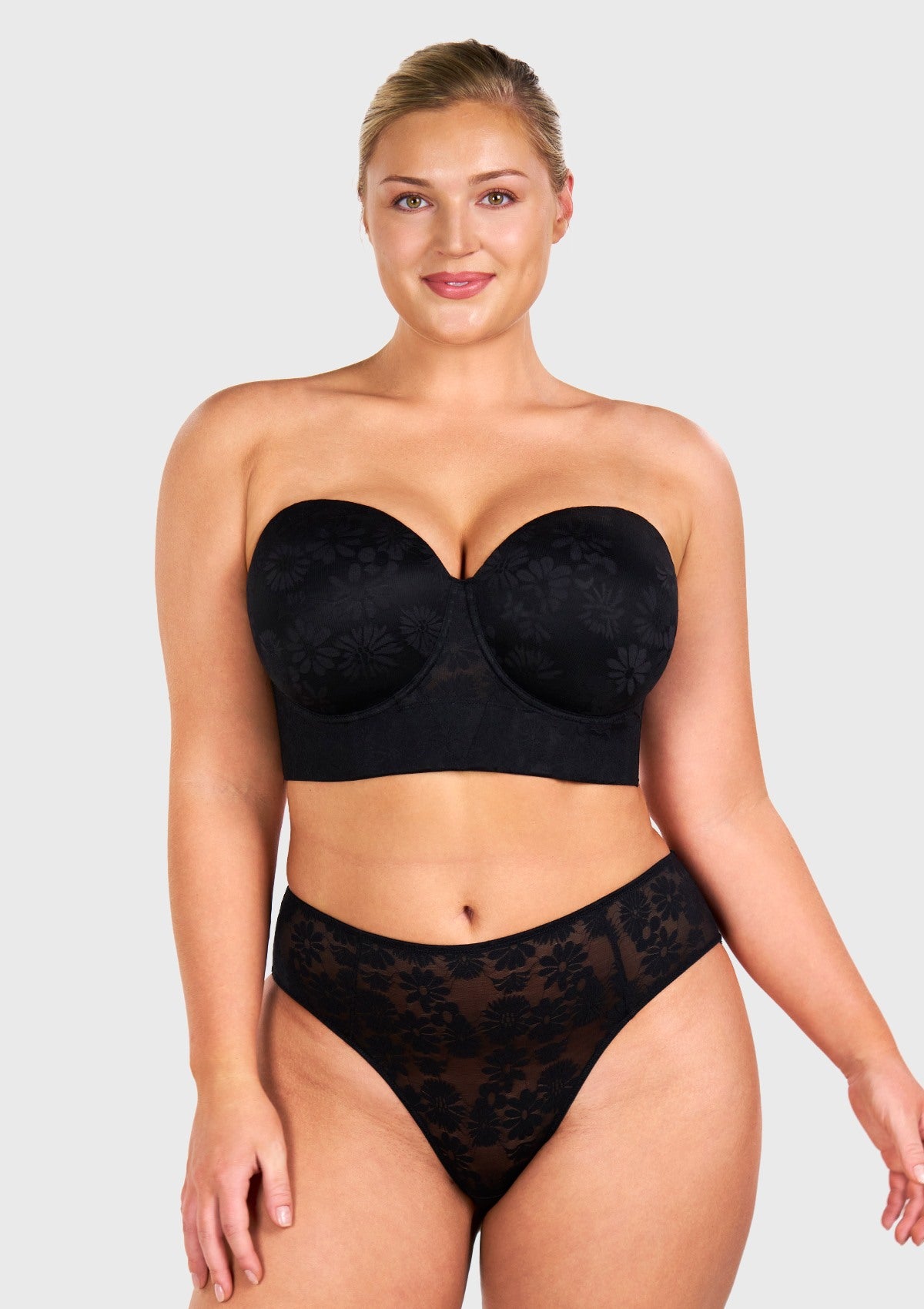 Daisy Smooth Lace Lightly Padded Longline Underwire Strapless Balconette Bra - HSIA