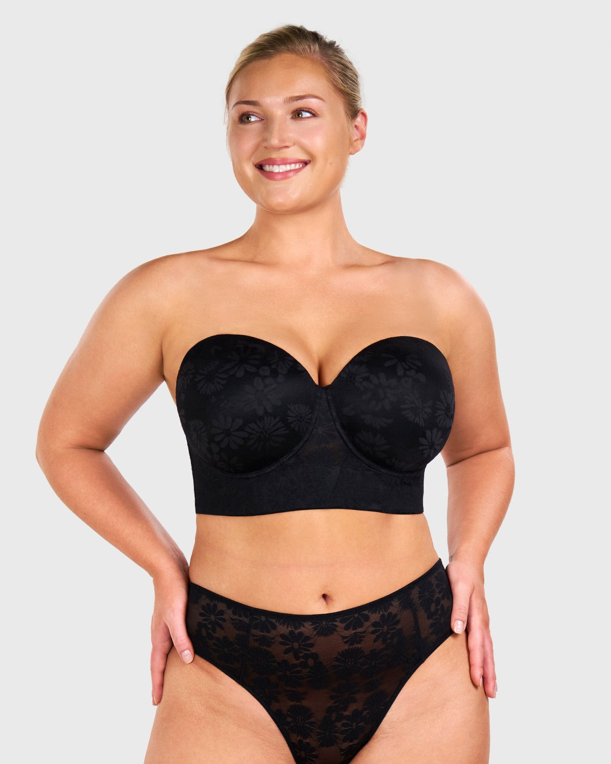 Daisy Smooth Lace Lightly Padded Longline Underwire Strapless Balconette Bra - HSIA
