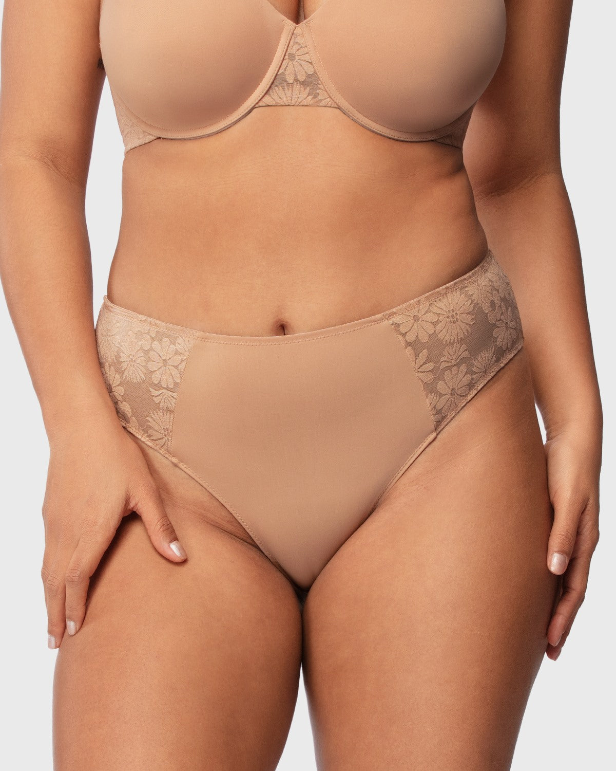 Daisy Smooth Lace High-Rise Rosy Blush Mesh Lace Back Brief Underwear - HSIA