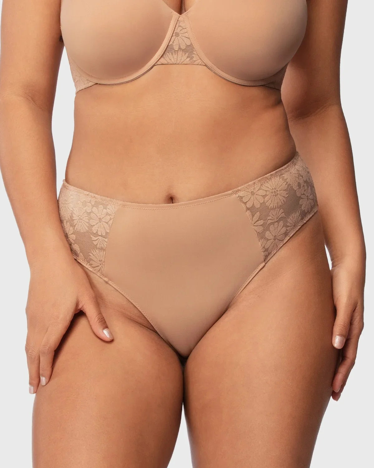 Daisy Smooth Lace High-Rise Rosy Blush Mesh Lace Back Brief Underwear - HSIA