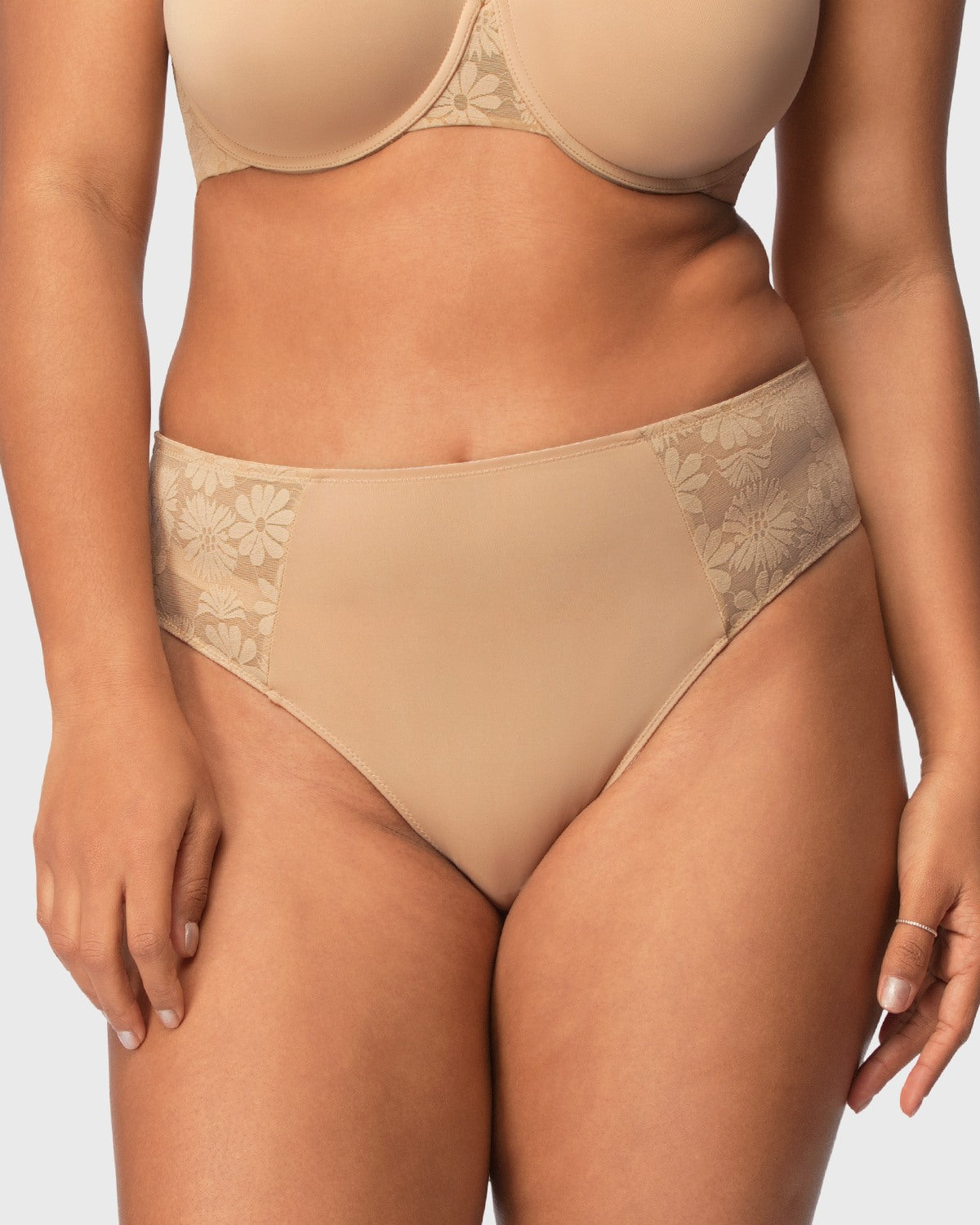 Daisy Smooth Lace High-Rise Rosy Blush Mesh Lace Back Brief Underwear - HSIA