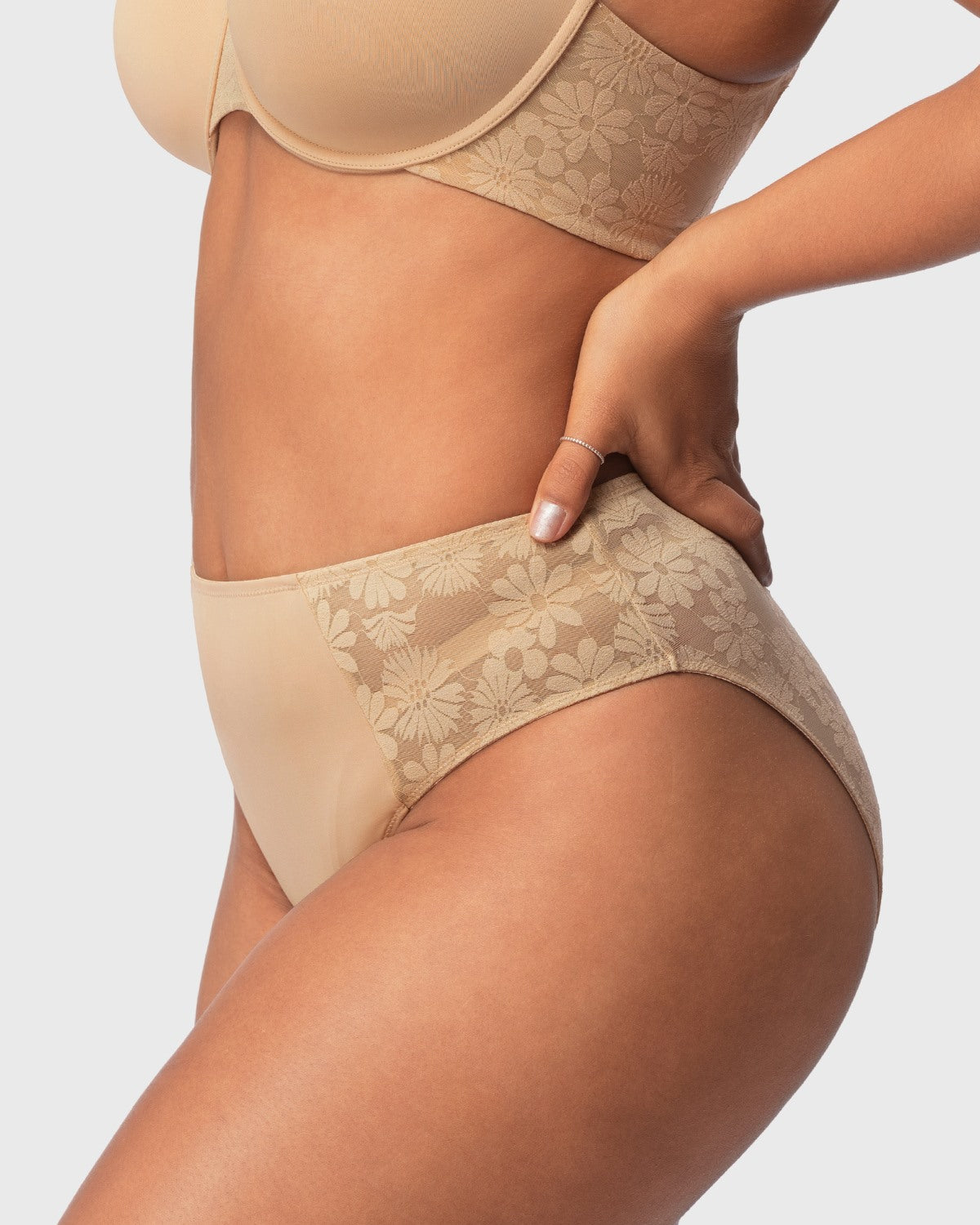 Daisy Smooth Lace High-Rise Rosy Blush Mesh Lace Back Brief Underwear - HSIA