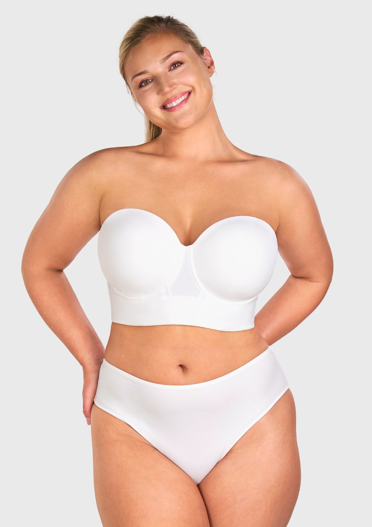 Daisy Smooth Lace Lightly Padded Longline Underwire Strapless Balconette Bra - HSIA