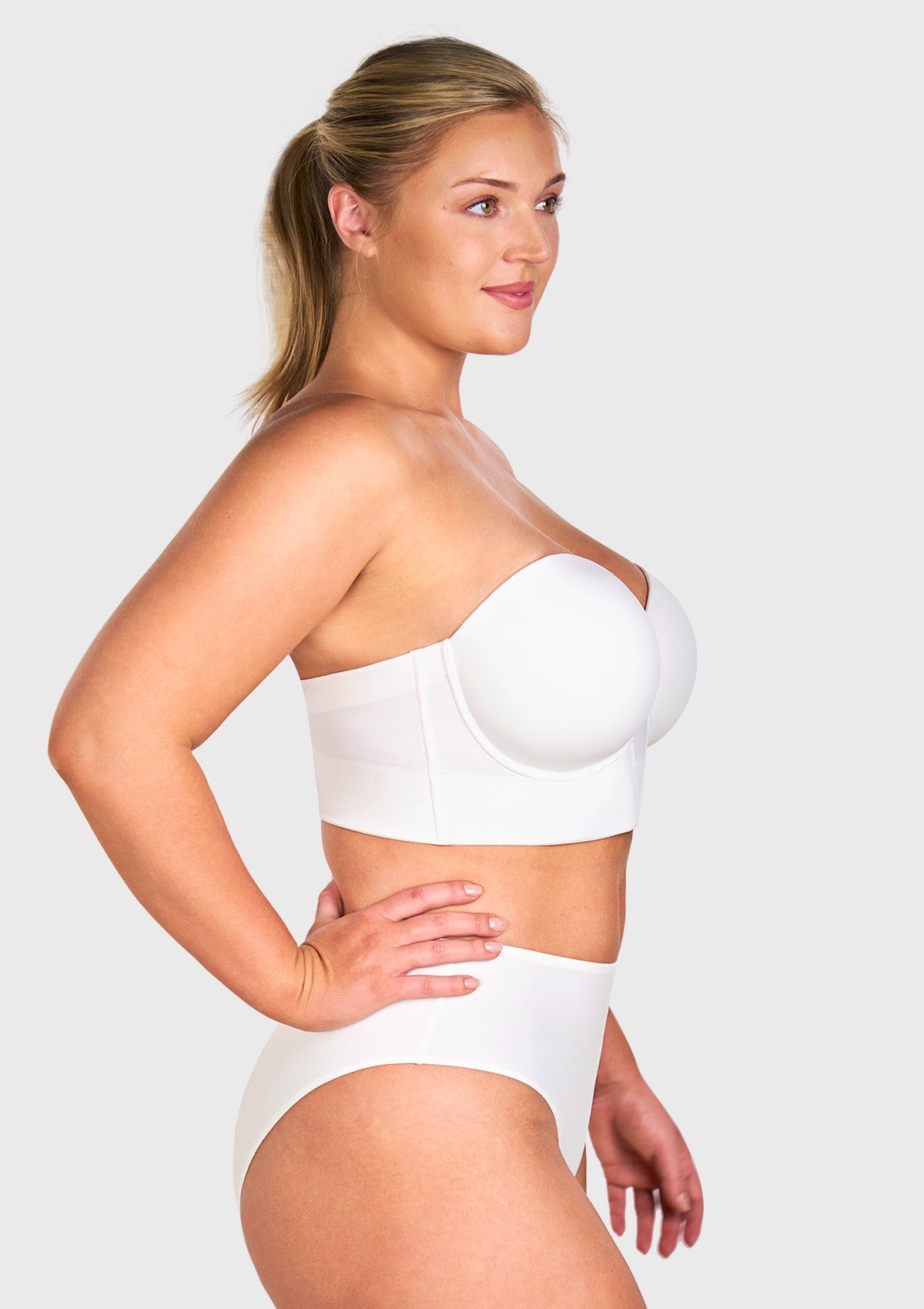 Daisy Smooth Lace Lightly Padded Longline Underwire Strapless Balconette Bra - HSIA