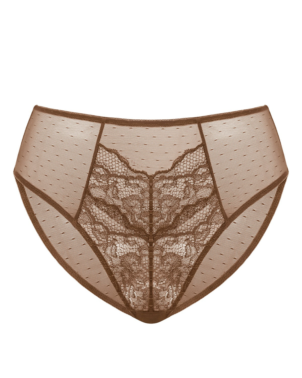 Enchante High-Rise Cocoa Brown Lace Brief Underwear - HSIA