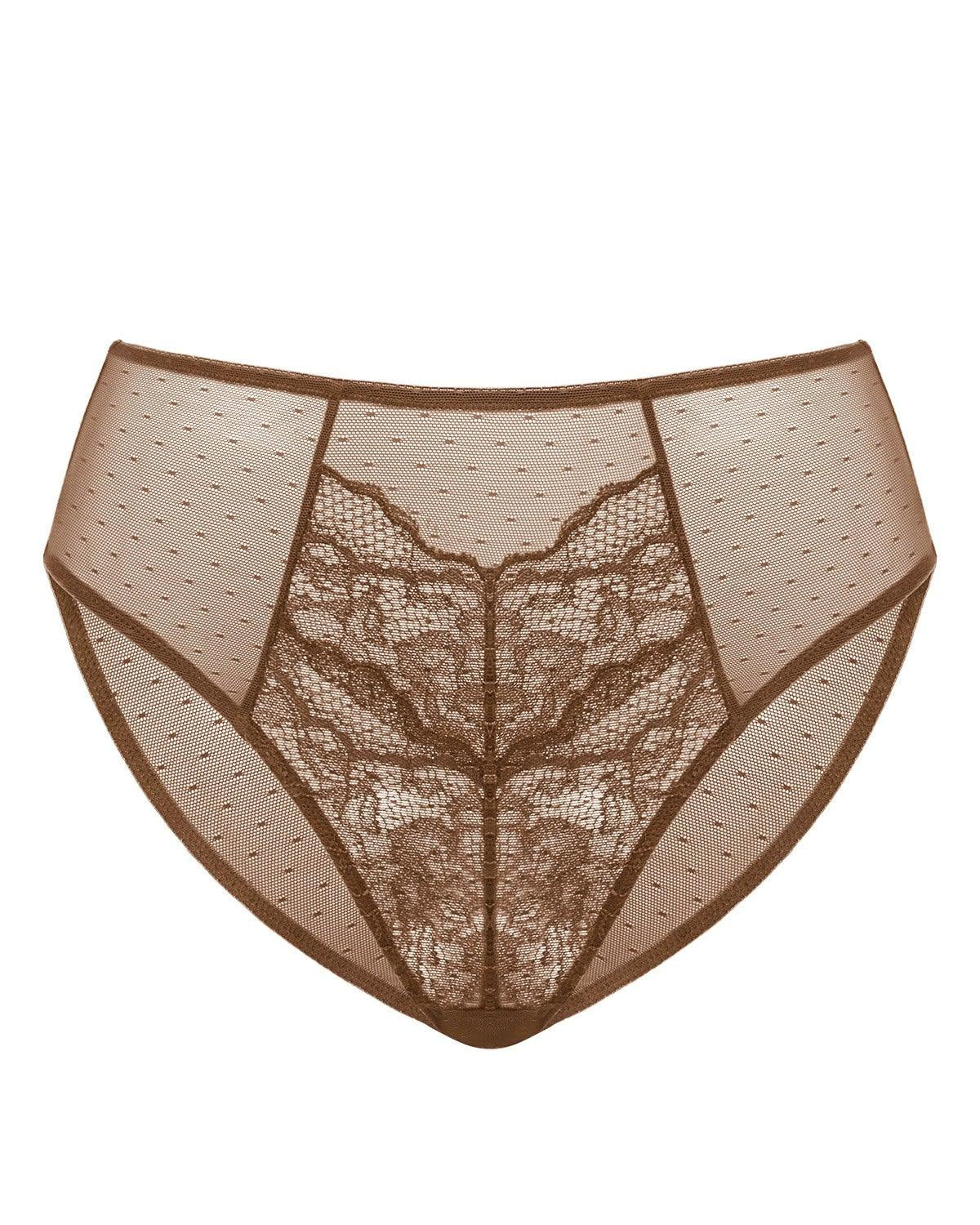 Enchante High-Rise Cocoa Brown Lace Brief Underwear - HSIA