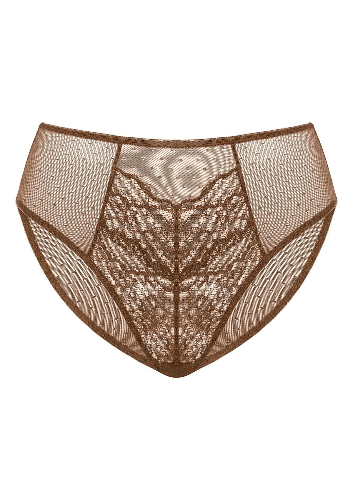 Enchante High-Rise Cocoa Brown Lace Brief Underwear - HSIA
