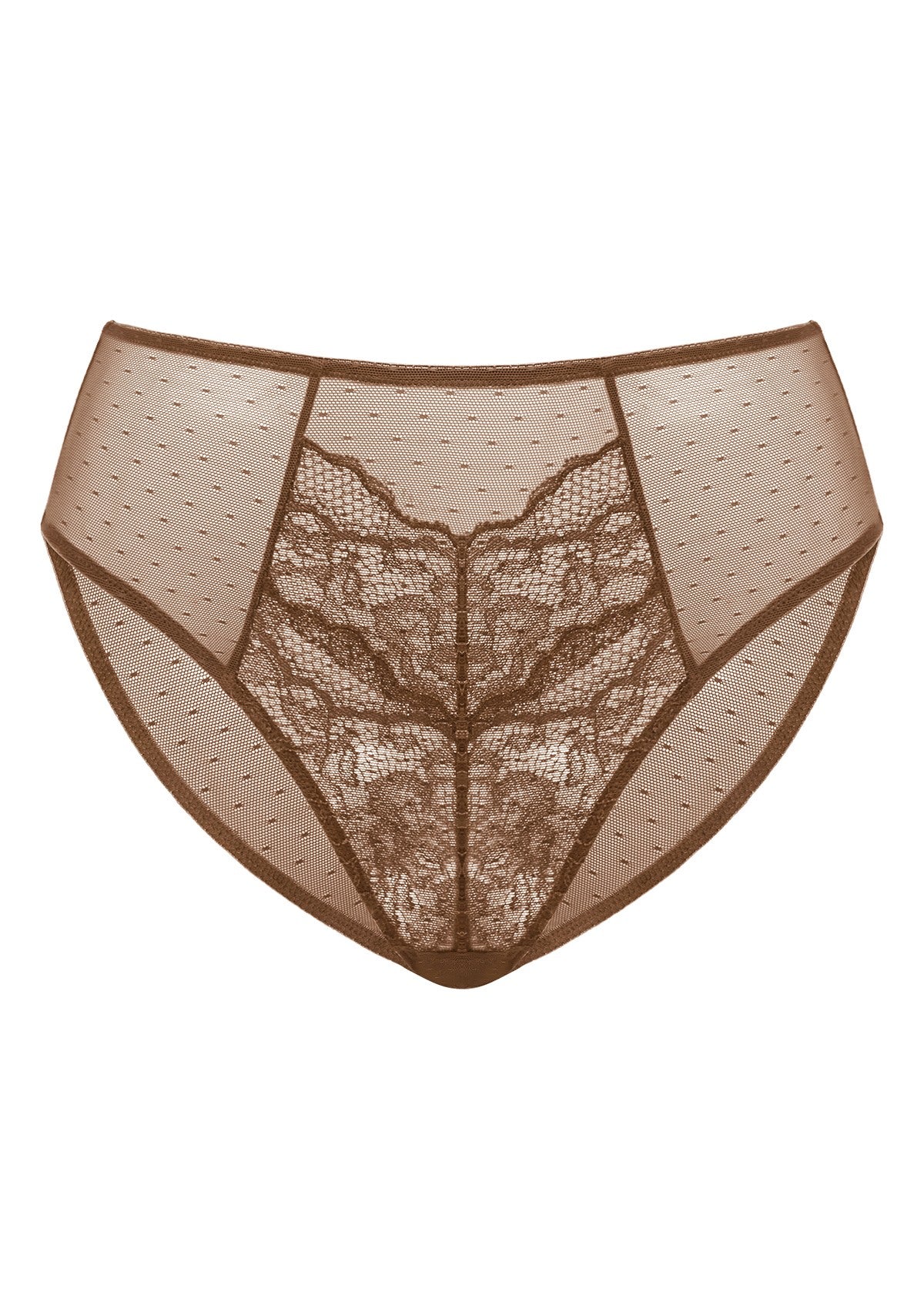 Enchante High-Rise Cocoa Brown Lace Brief Underwear - HSIA
